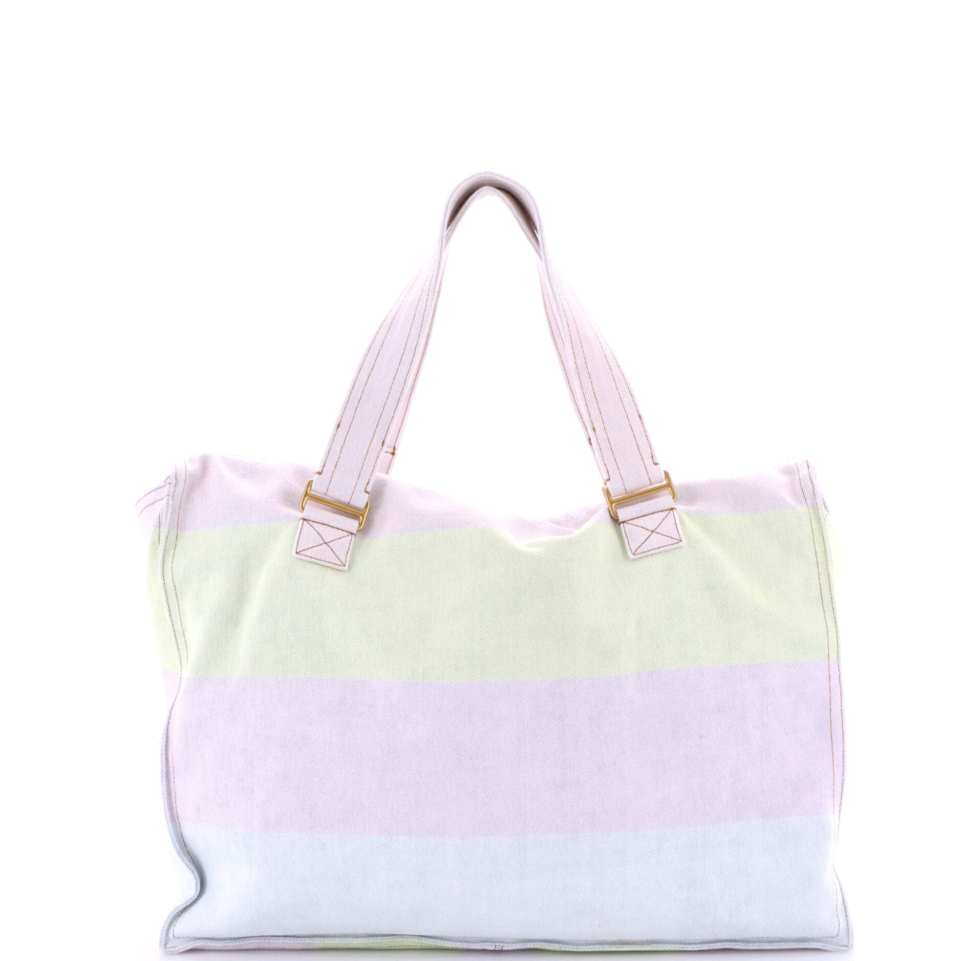 CC Double Pocket Tote Striped Denim Large