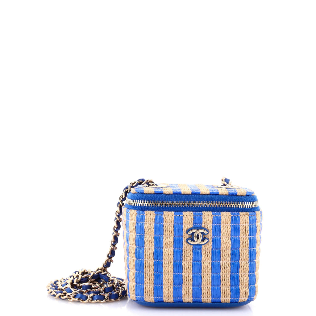 Classic Vanity Case with Chain Striped Raffia and Jute Mini