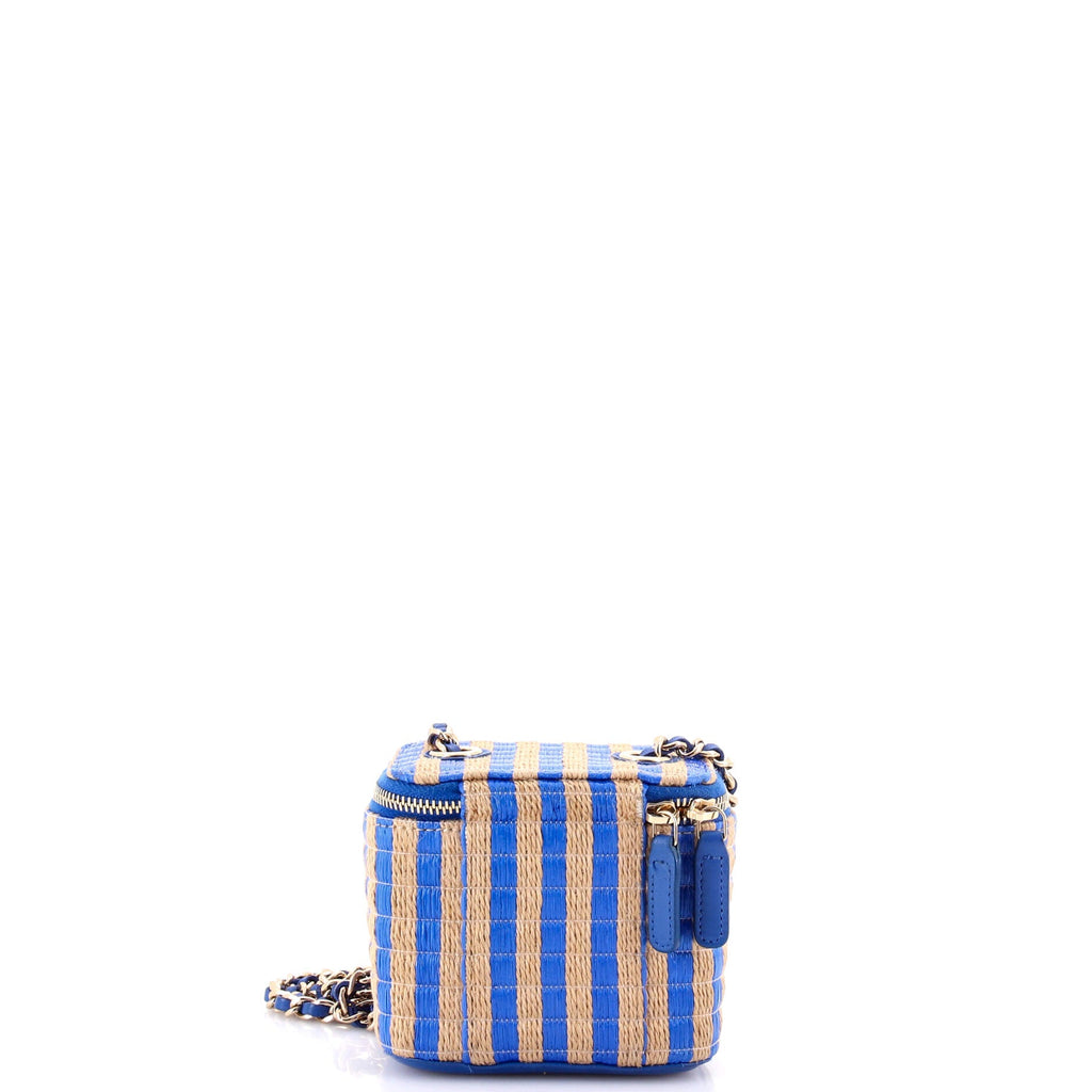 Classic Vanity Case with Chain Striped Raffia and Jute Mini