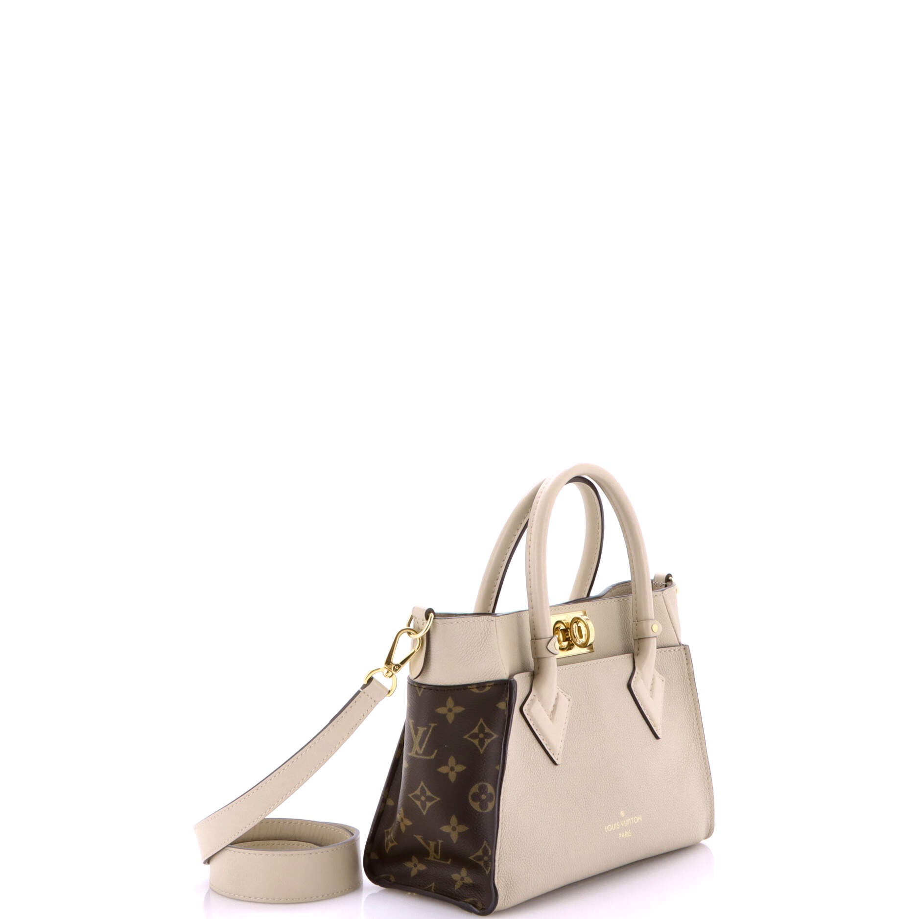 On My Side Tote Leather with Monogram Canvas PM
