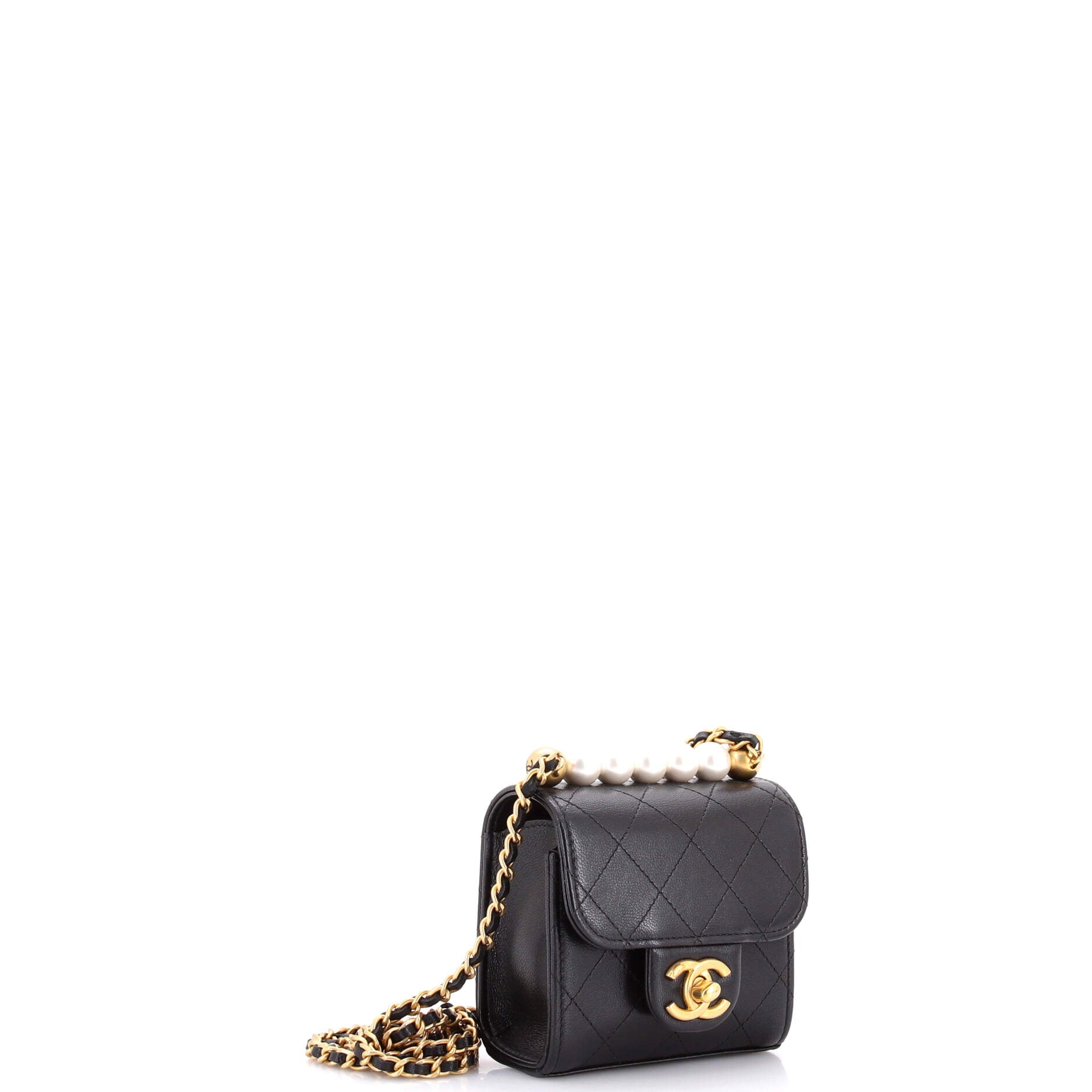 Chic Pearls Flap Clutch with Chain Quilted Goatskin Mini