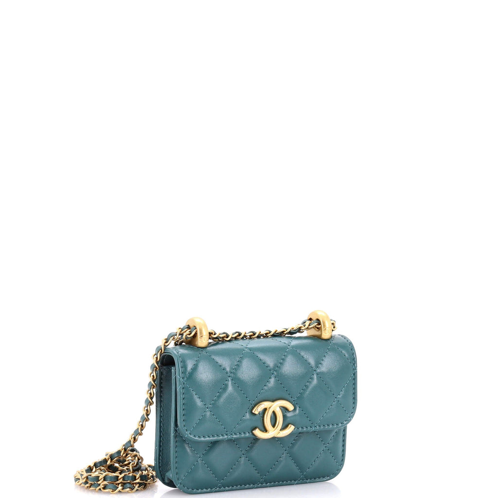 Perfect Fit Flap Coin Purse with Chain Quilted Calfskin