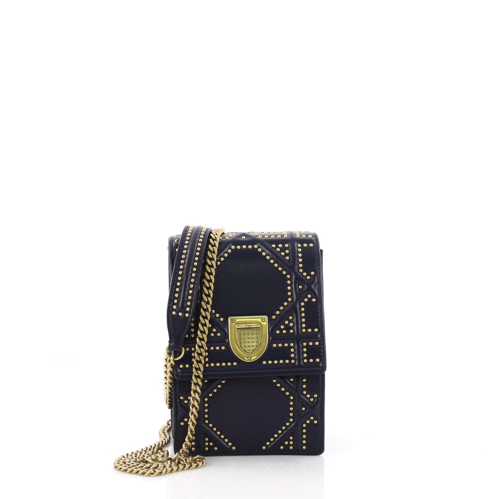 Diorama Vertical Clutch on Chain Studded Leather