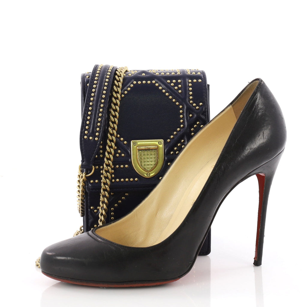 Diorama Vertical Clutch on Chain Studded Leather