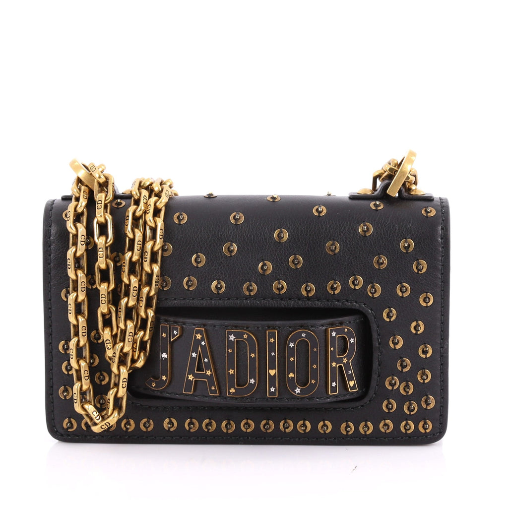 J'adior Chain Flap Bag Embellished Leather Mini