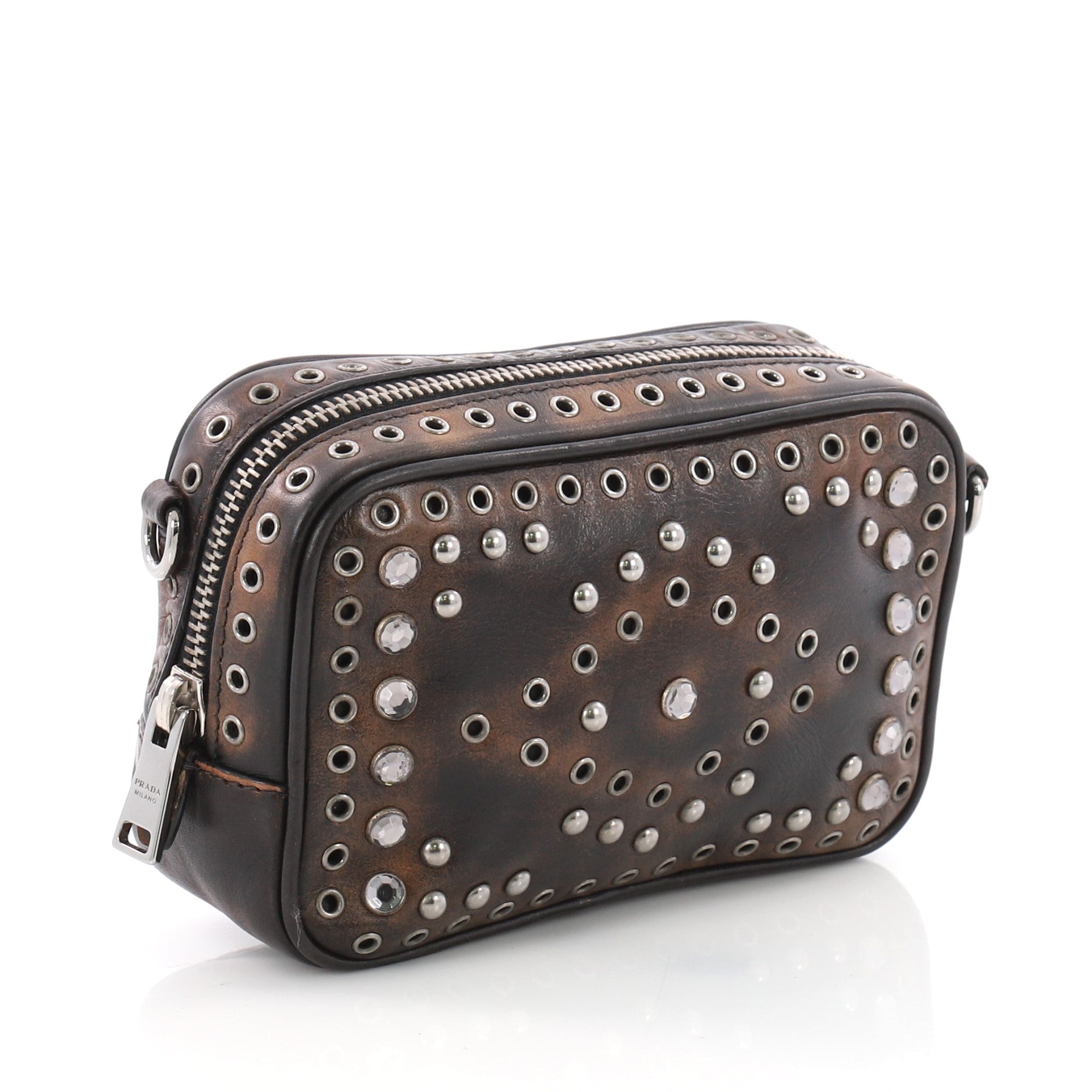 Zip Crossbody Bag Studded Vitello Vintage Mini