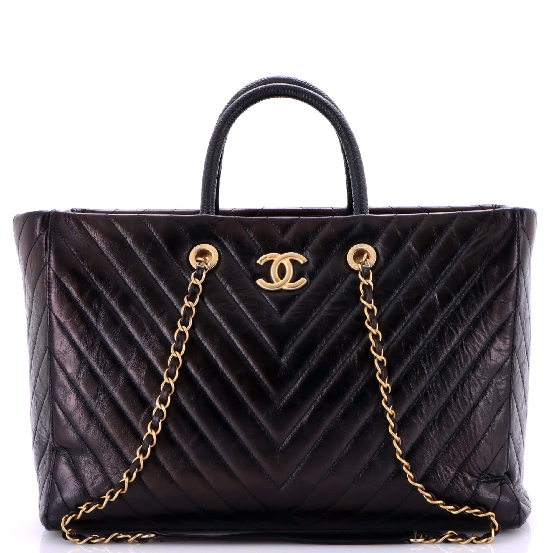 Coco Handle Shopping Tote Quilted Caviar with Lizard Large
