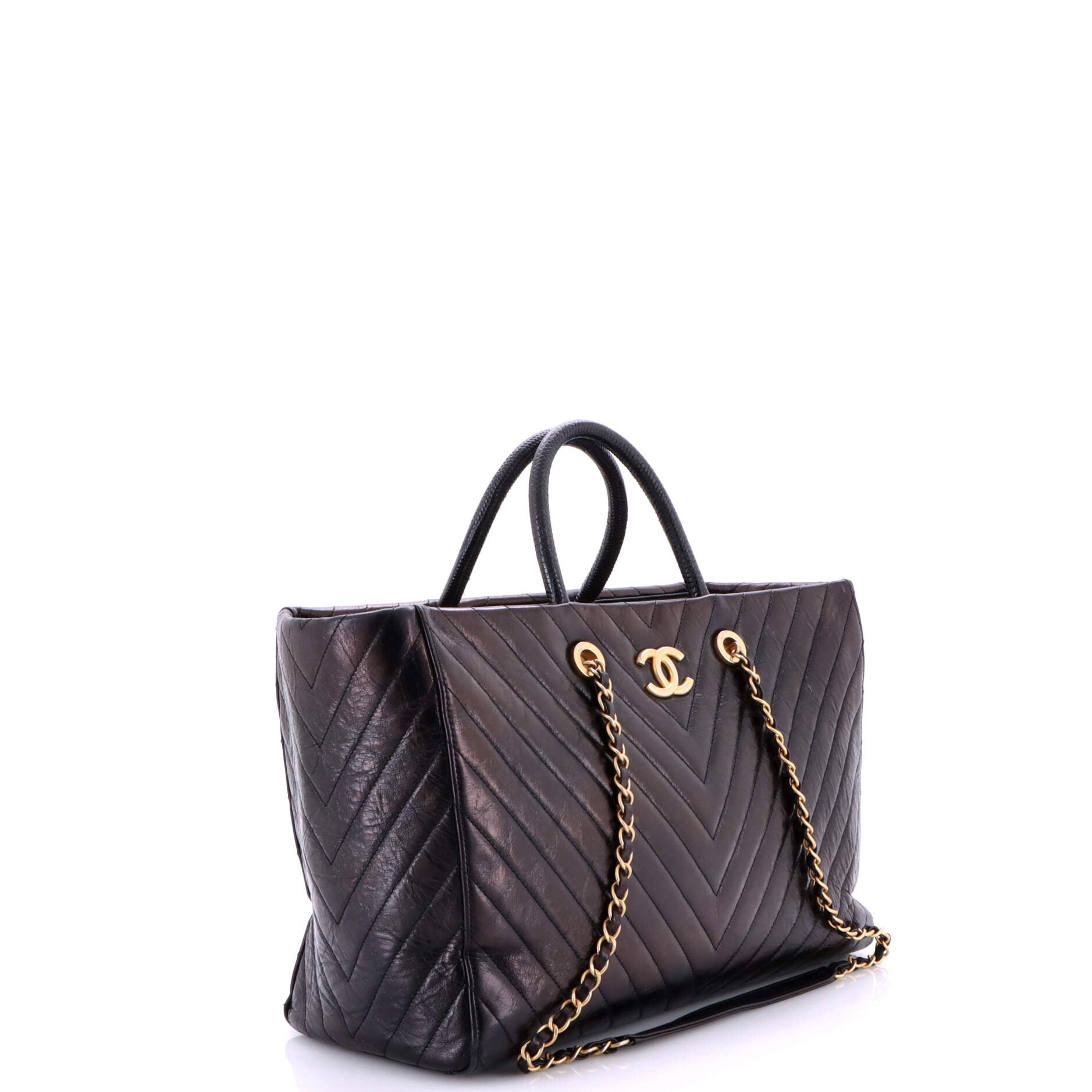 Coco Handle Shopping Tote Quilted Caviar with Lizard Large