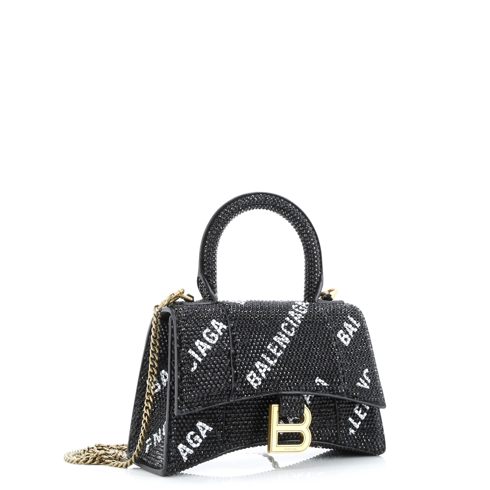 Hourglass Top Handle Bag Suede and Allover Logo Crystals XS
