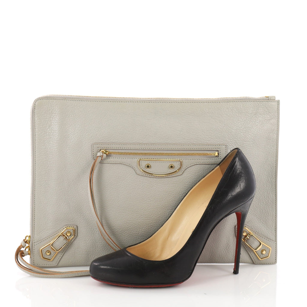 Zip Around Classic Studs Metallic Edge Clutch Leather Medium