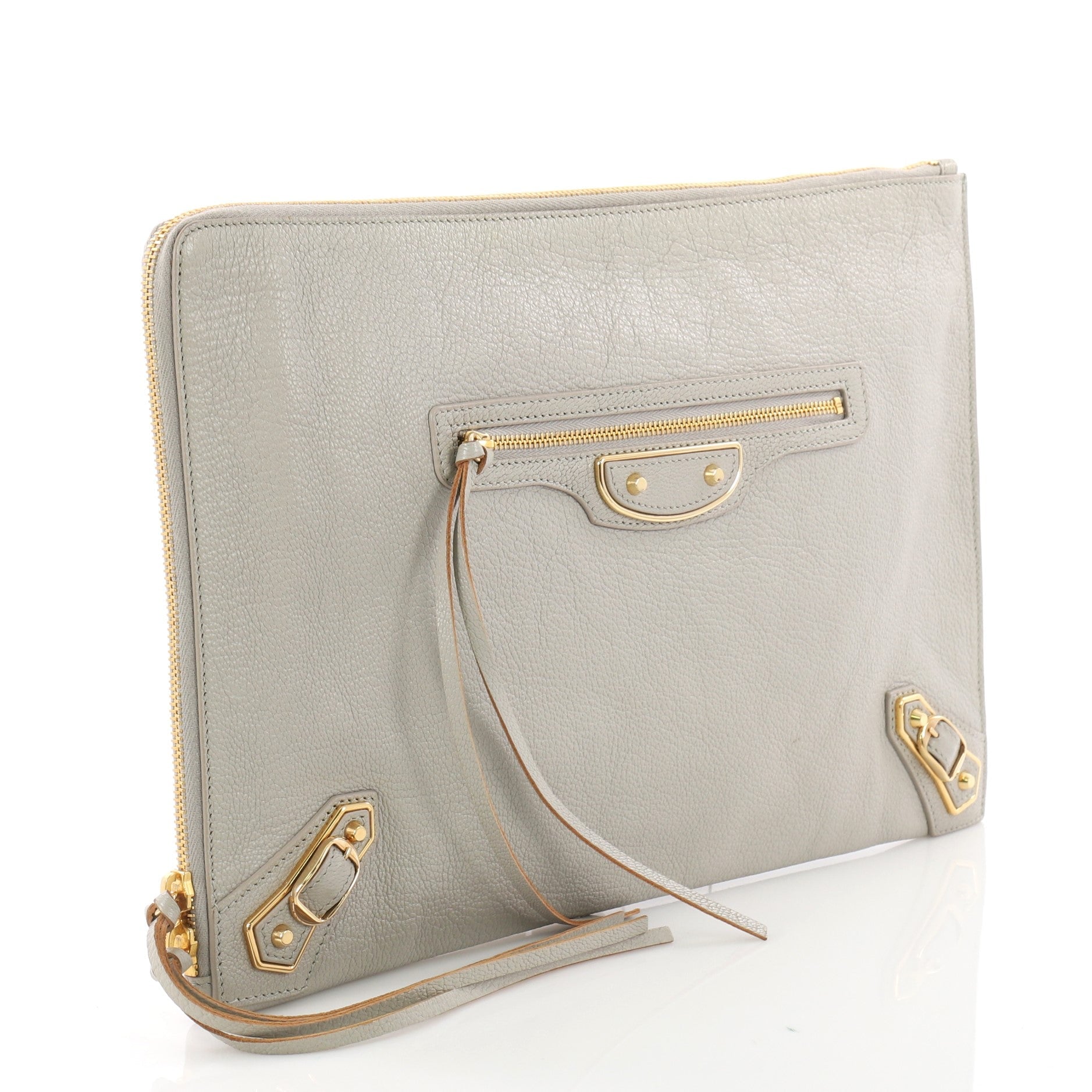 Zip Around Classic Studs Metallic Edge Clutch Leather Medium
