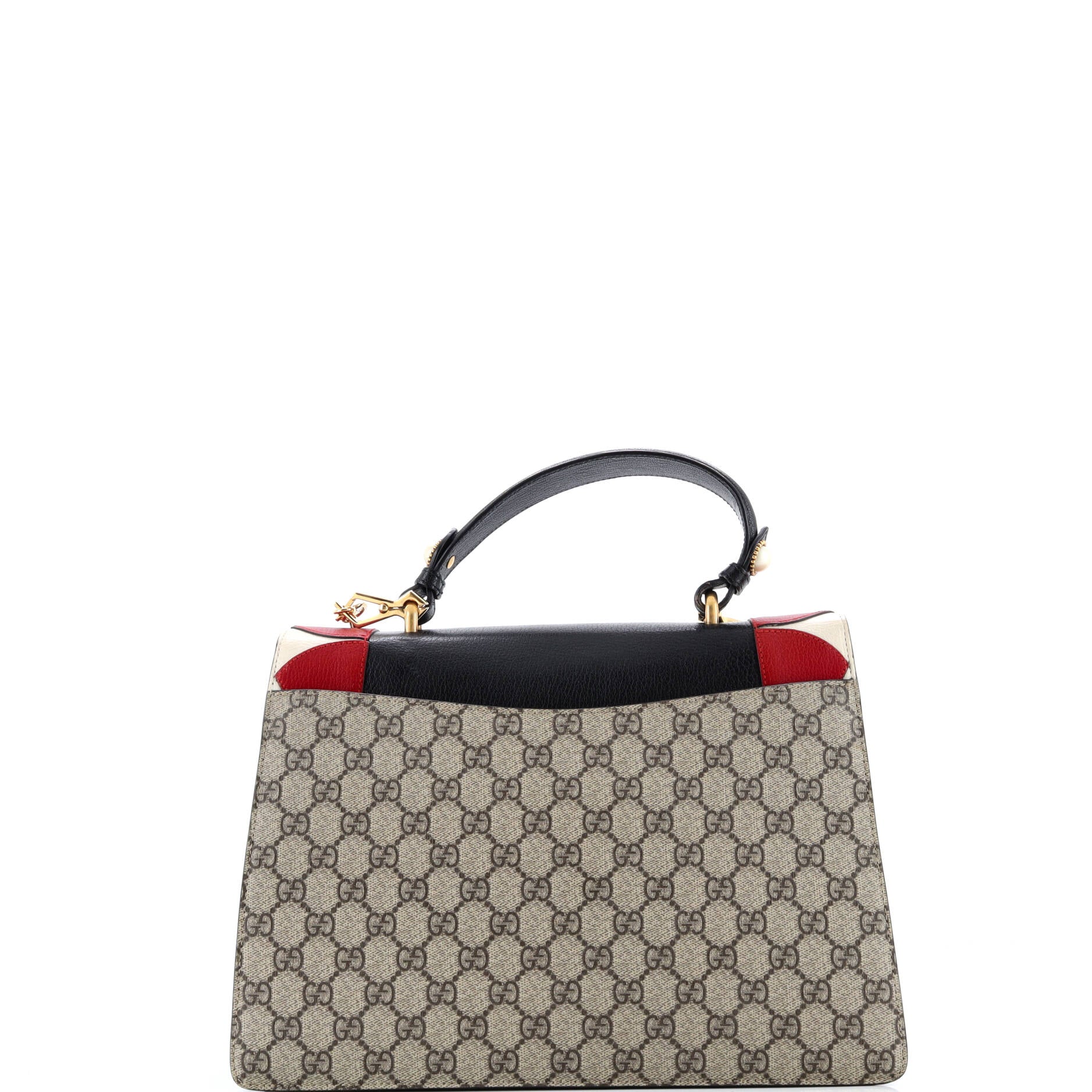 Broche Top Handle Bag Embroidered GG Coated Canvas and Leather Medium