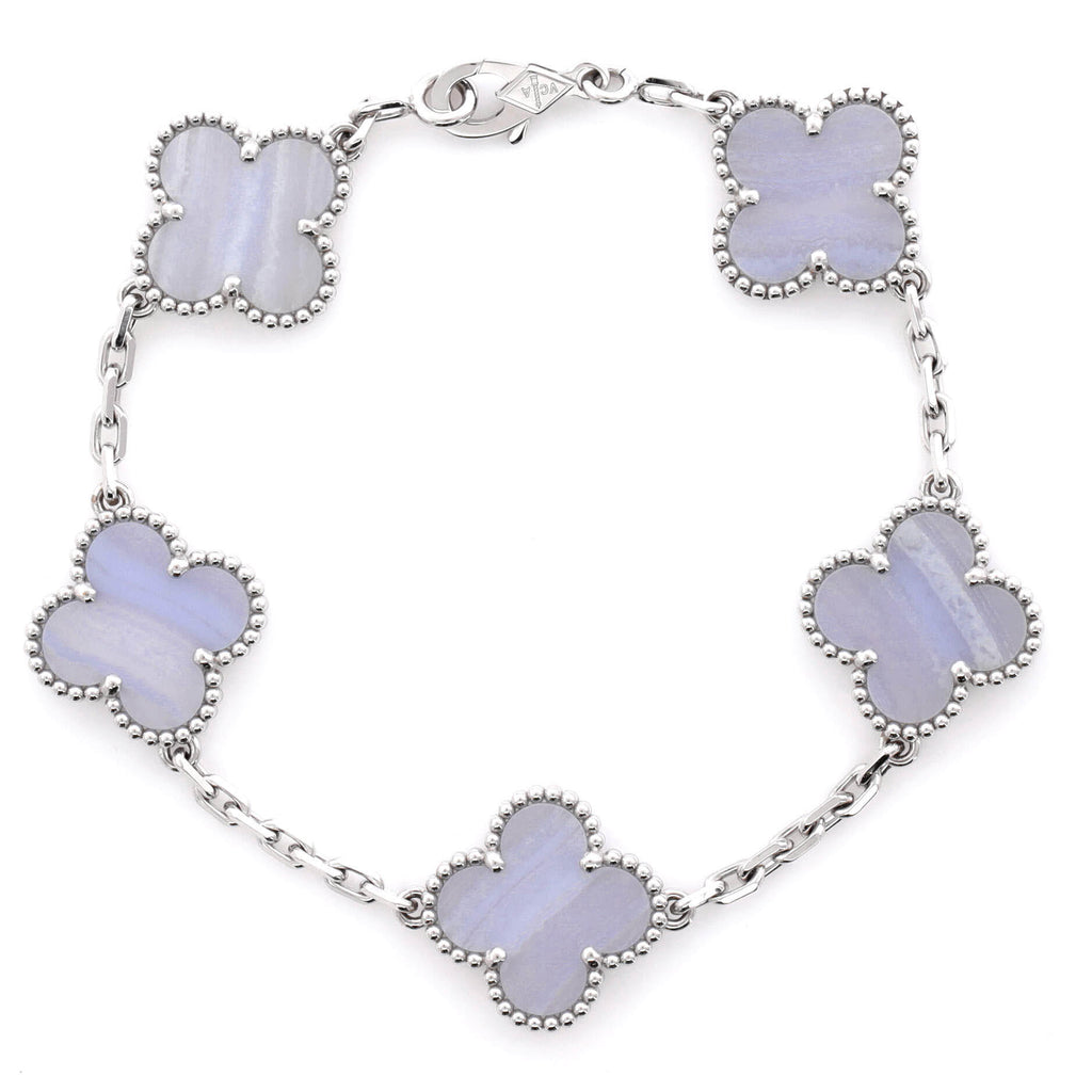Vintage Alhambra 5 Motifs Bracelet 18K White Gold and Chalcedony