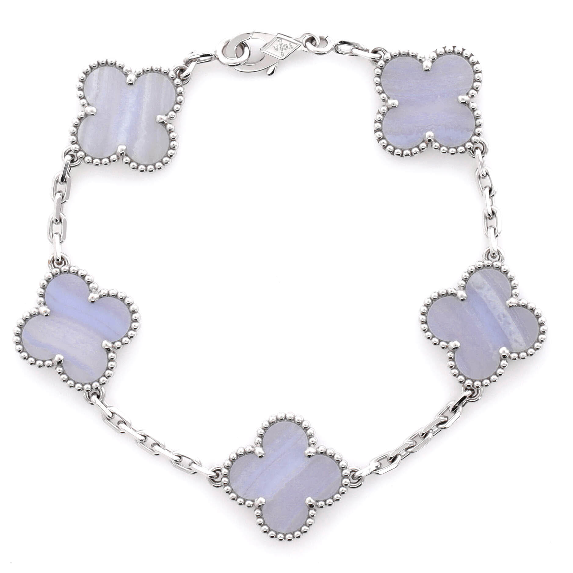 Vintage Alhambra 5 Motifs Bracelet 18K White Gold and Chalcedony