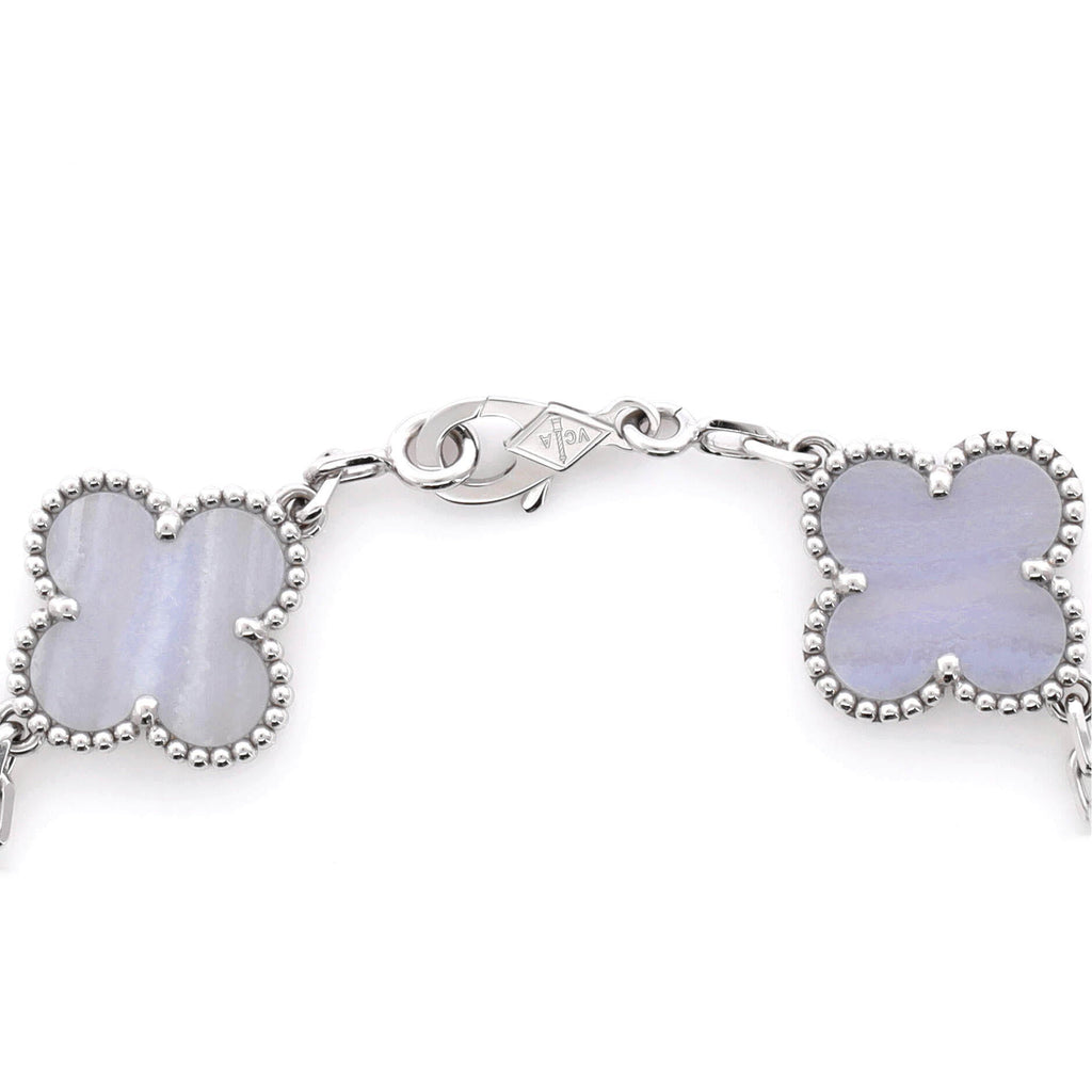 Vintage Alhambra 5 Motifs Bracelet 18K White Gold and Chalcedony
