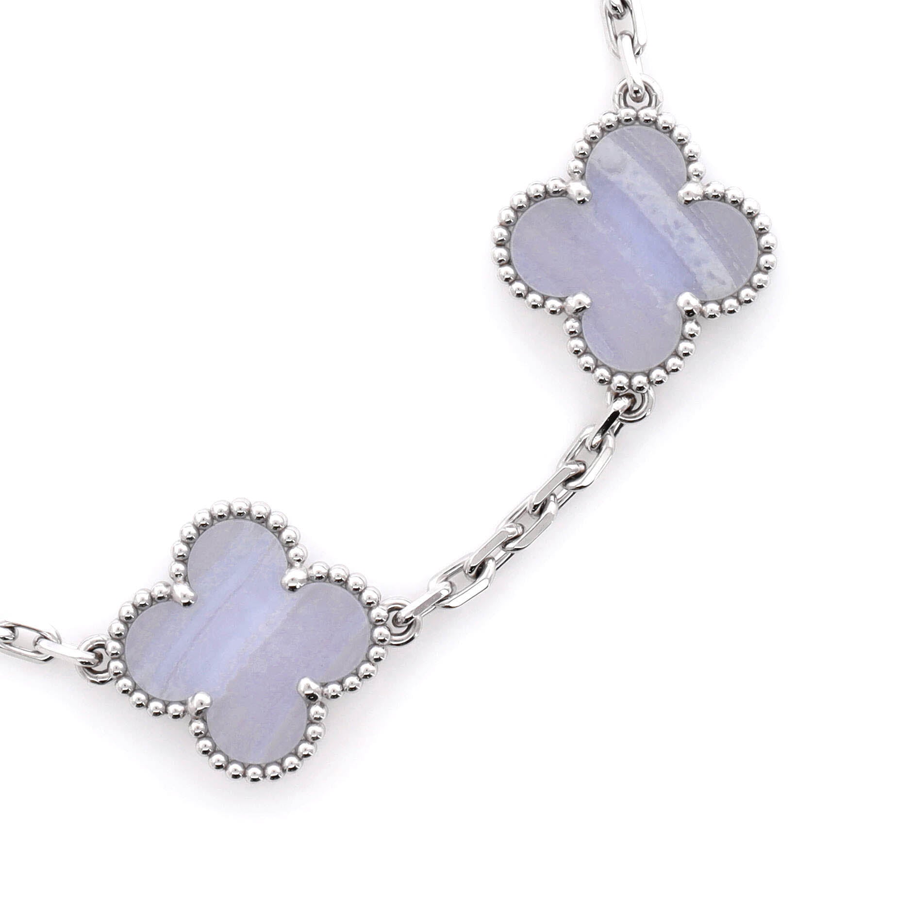 Vintage Alhambra 5 Motifs Bracelet 18K White Gold and Chalcedony