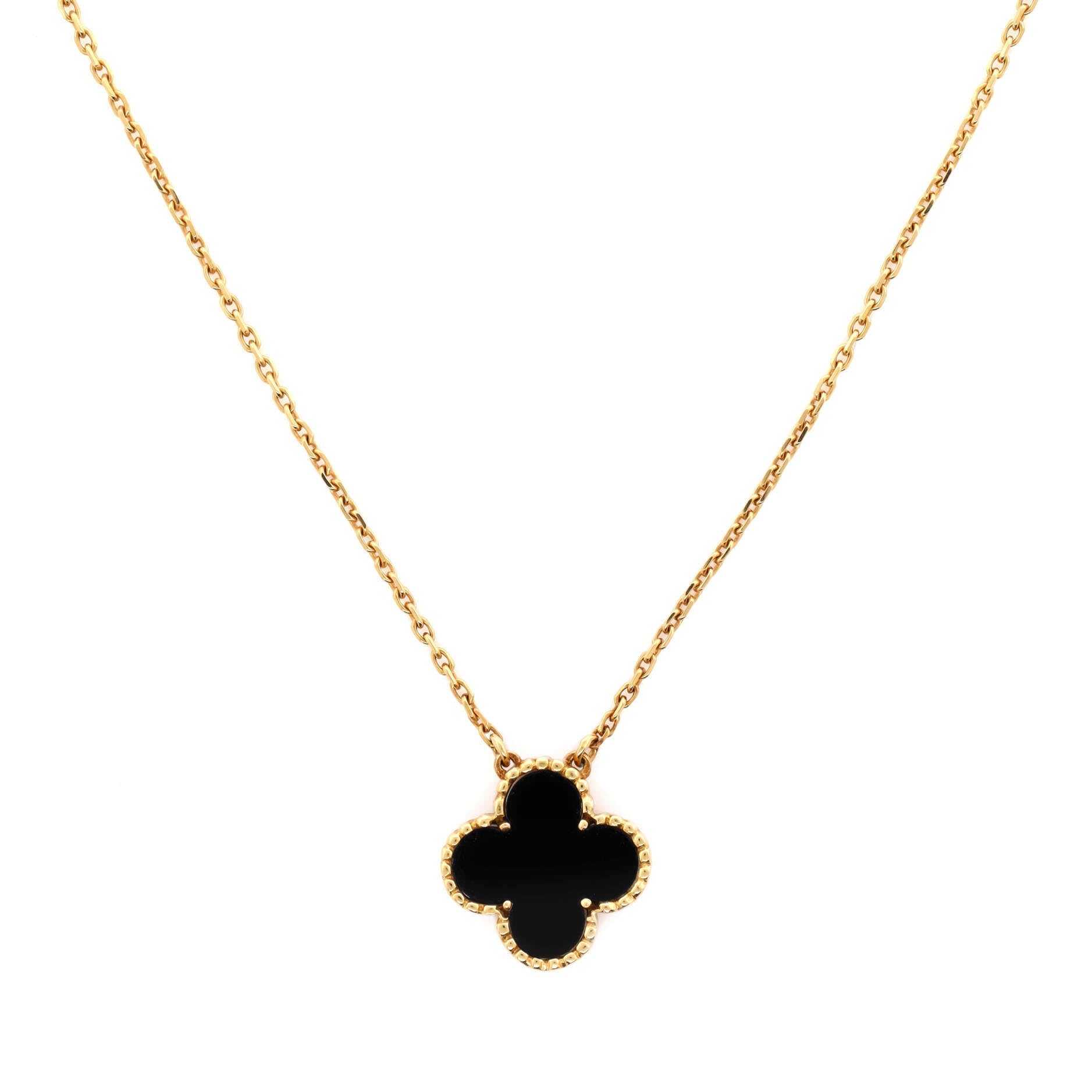 Vintage Alhambra Pendant Necklace 18K Yellow Gold and Onyx