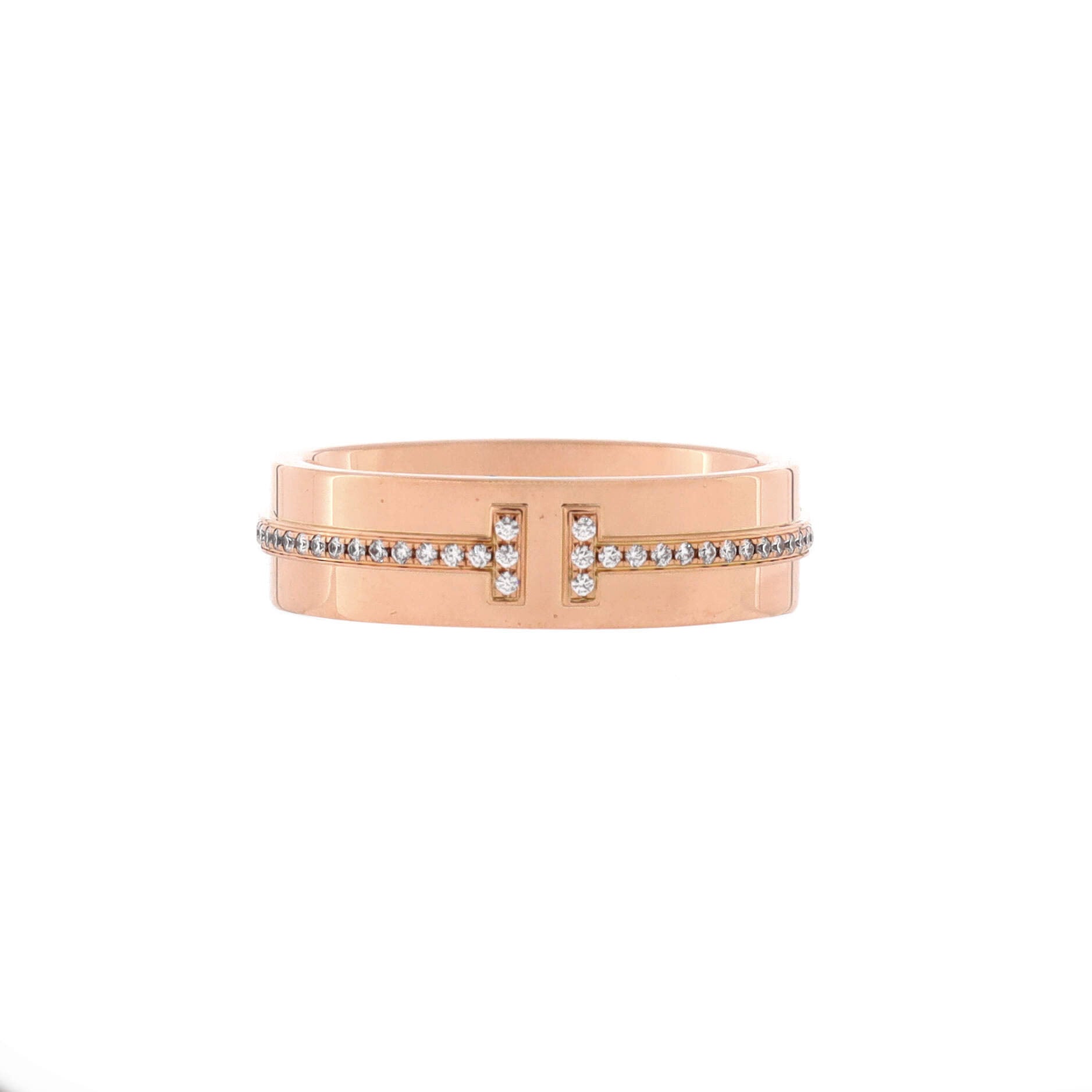 T Two Ring 18K Rose Gold and Diamonds Wide