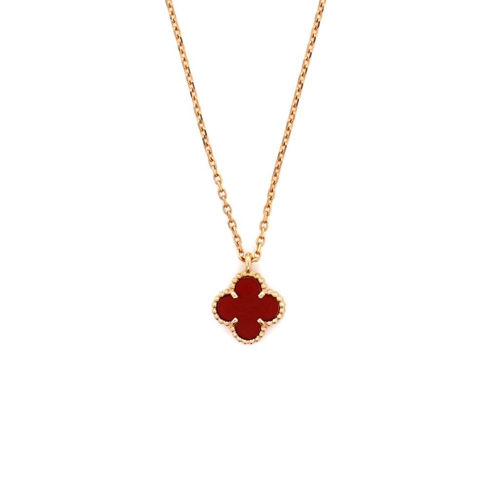 Sweet Alhambra Pendant Necklace 18K Yellow Gold and Carnelian
