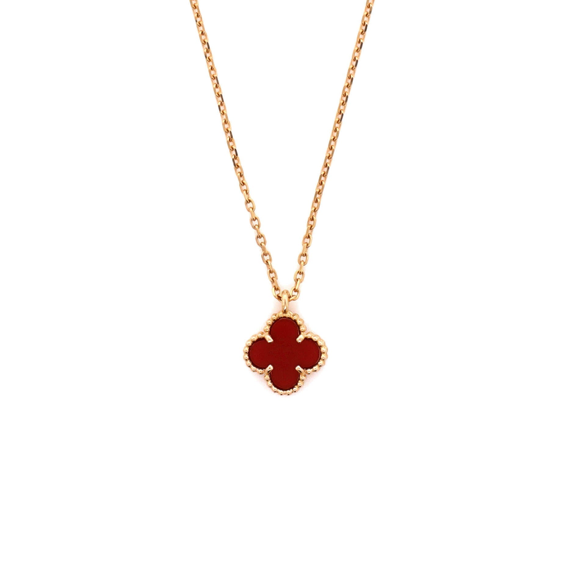 Sweet Alhambra Pendant Necklace 18K Yellow Gold and Carnelian