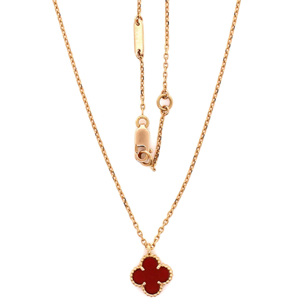 Sweet Alhambra Pendant Necklace 18K Yellow Gold and Carnelian