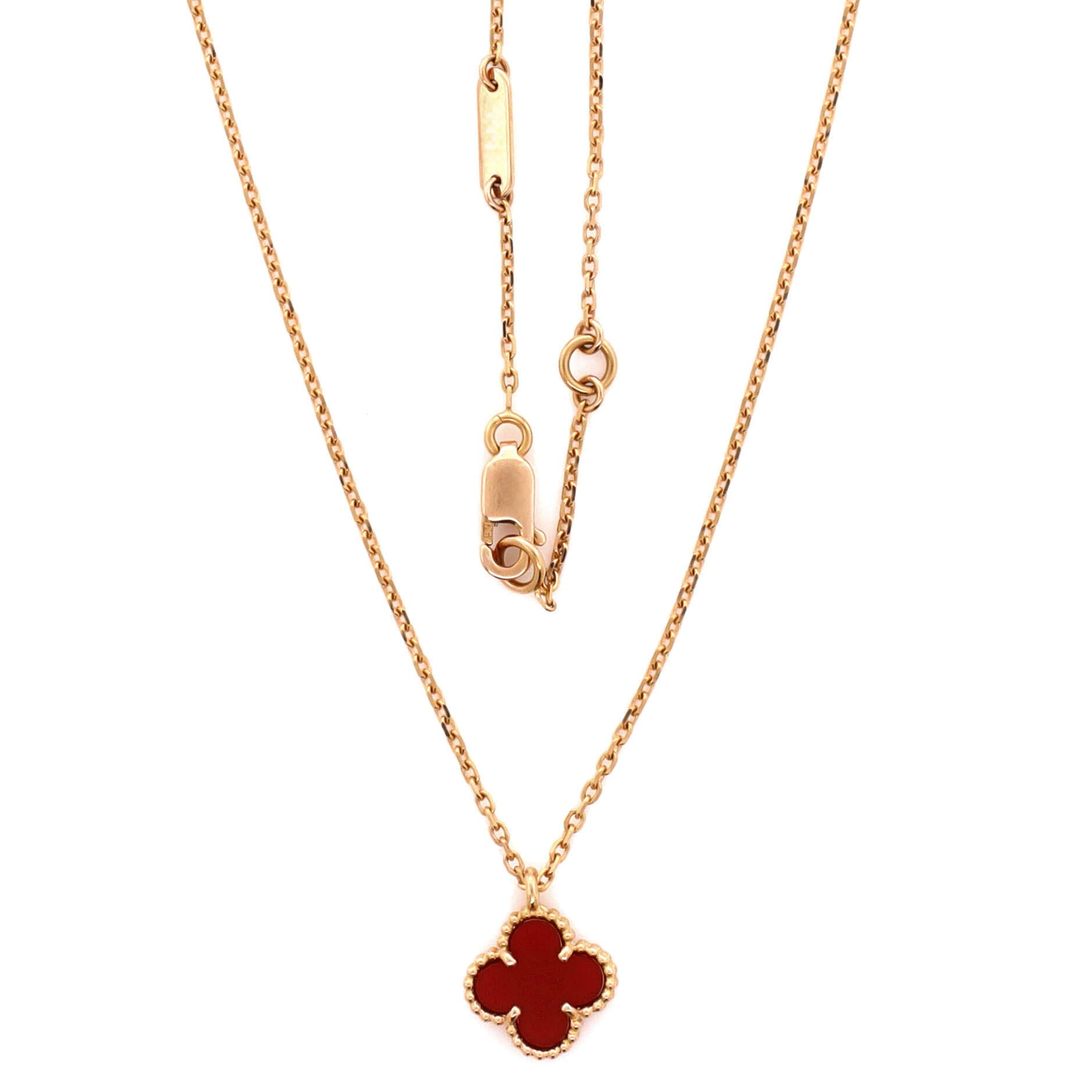 Sweet Alhambra Pendant Necklace 18K Yellow Gold and Carnelian