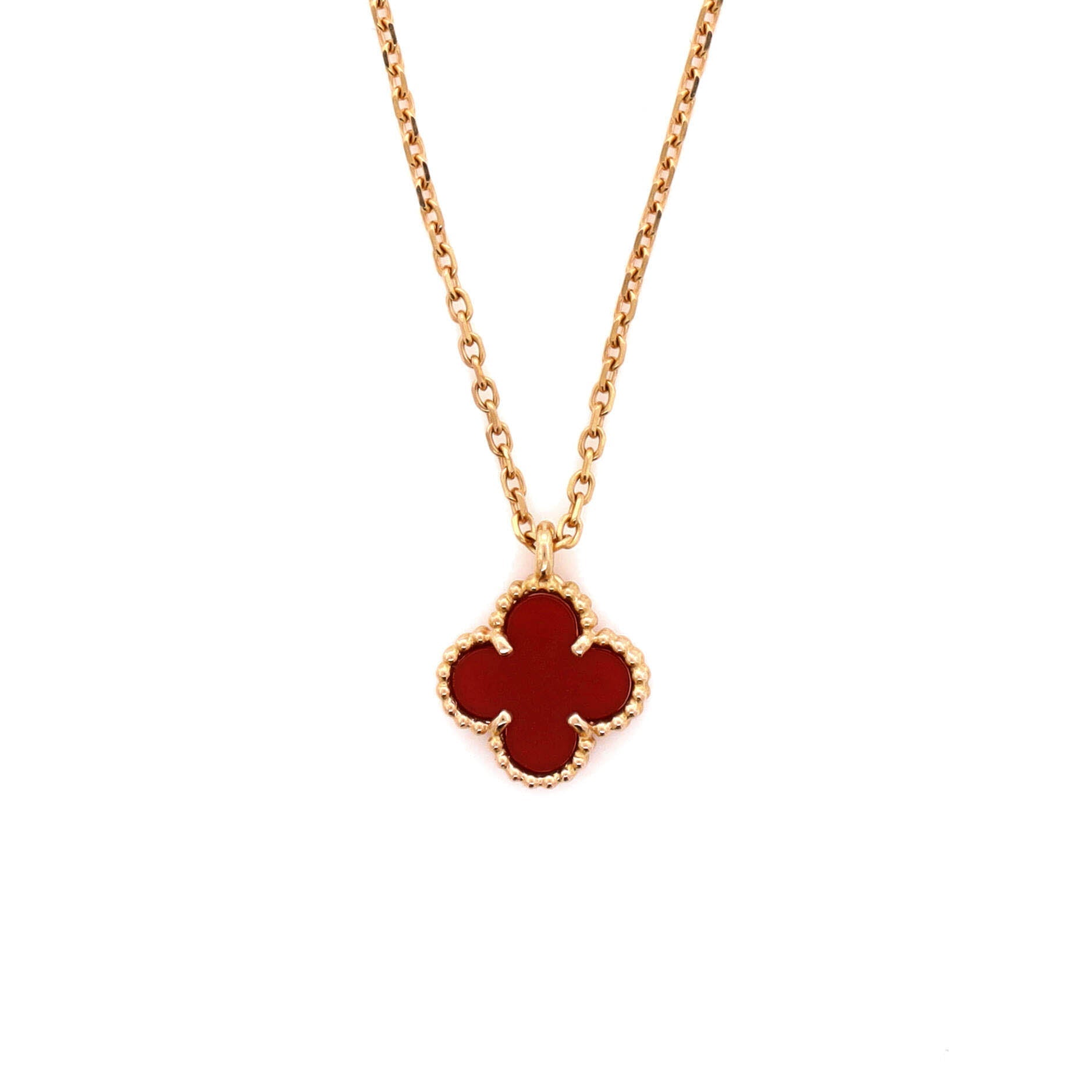 Sweet Alhambra Pendant Necklace 18K Yellow Gold and Carnelian