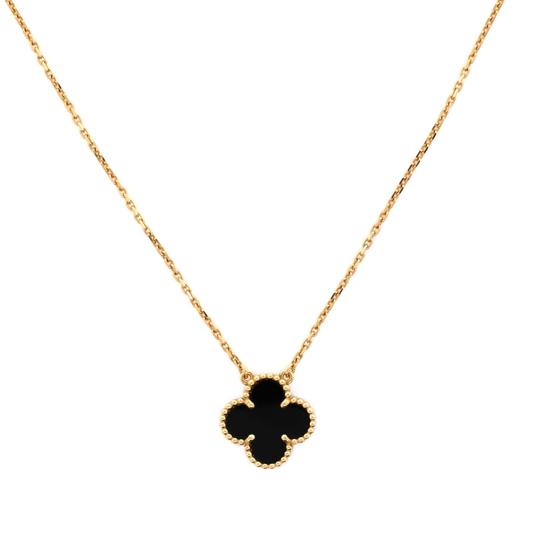 Vintage Alhambra Pendant Necklace 18K Yellow Gold and Onyx