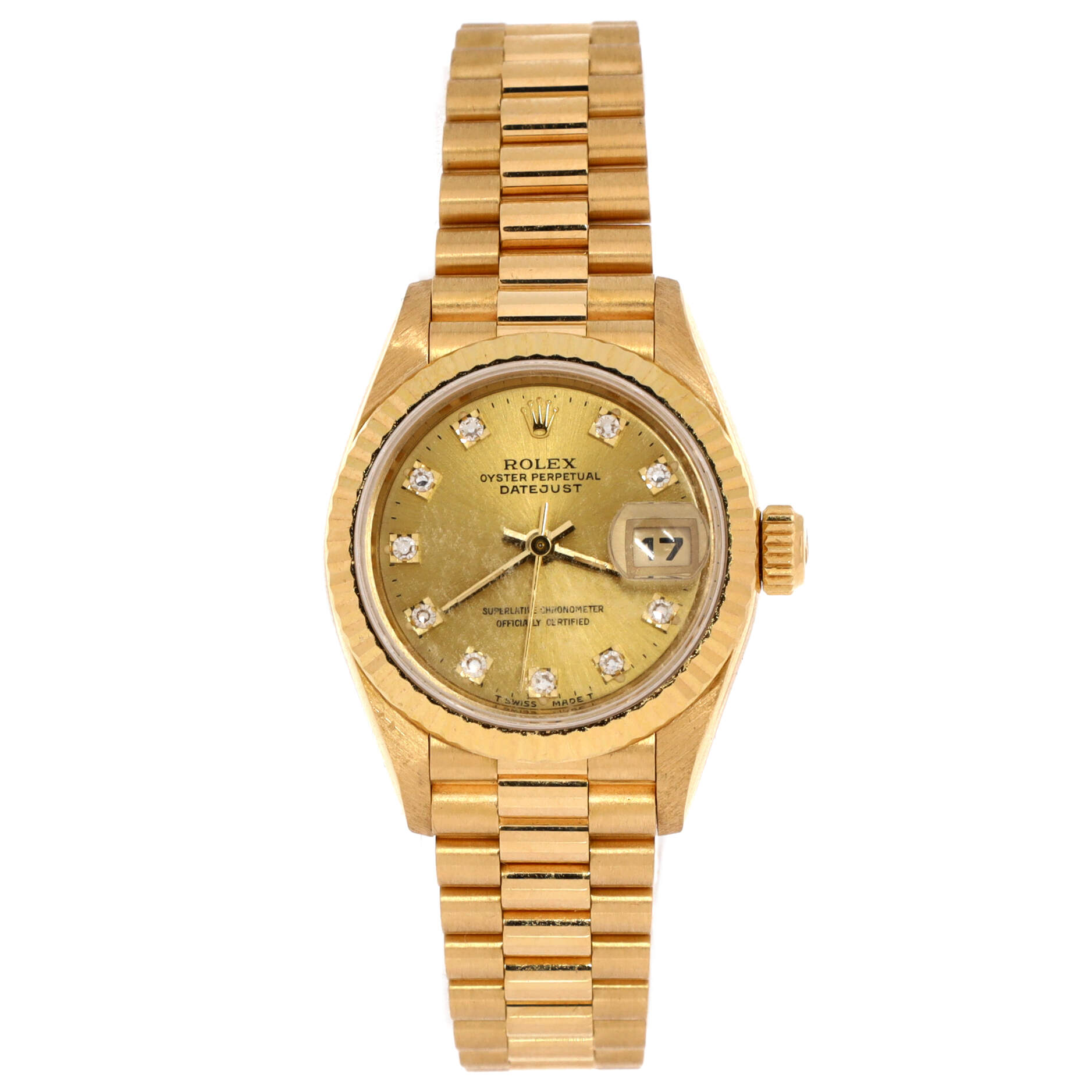 Oyster Perpetual President Datejust Automatic Watch Yellow Gold with Diamond Markers 26
