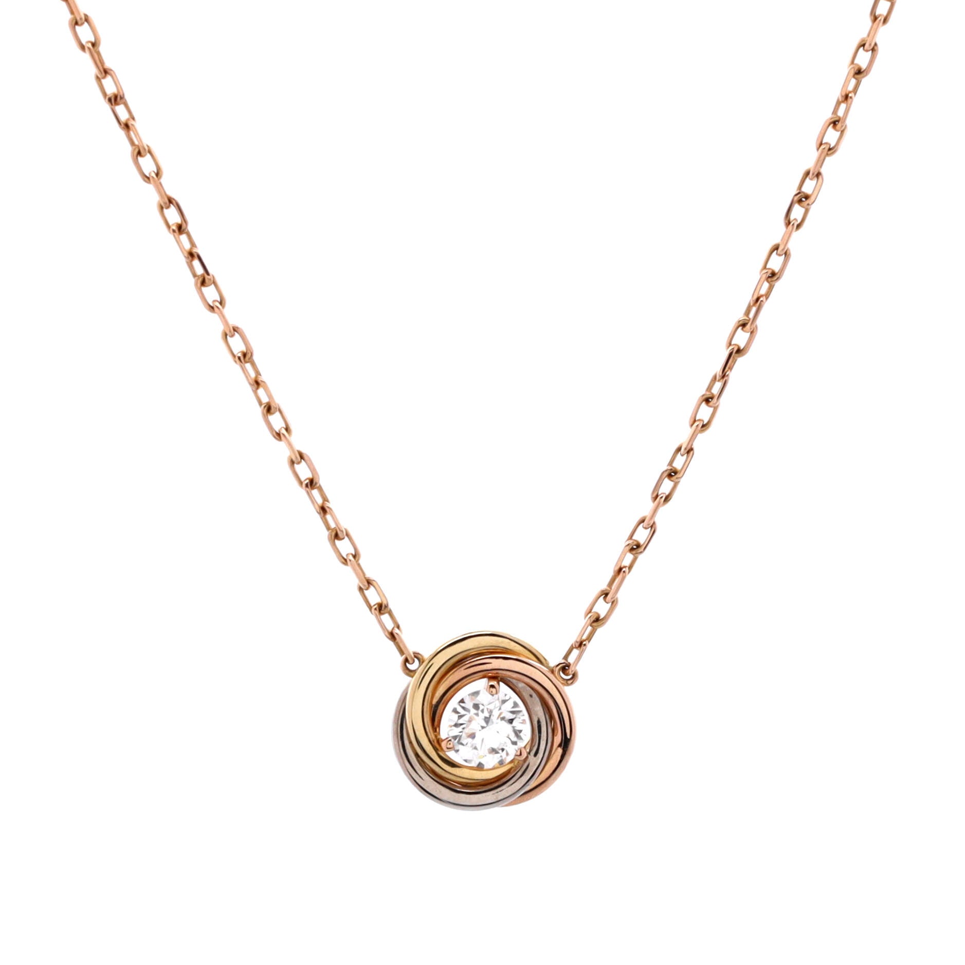 Trinity Diamond Pendant Necklace 18K Tricolor Gold and Diamond