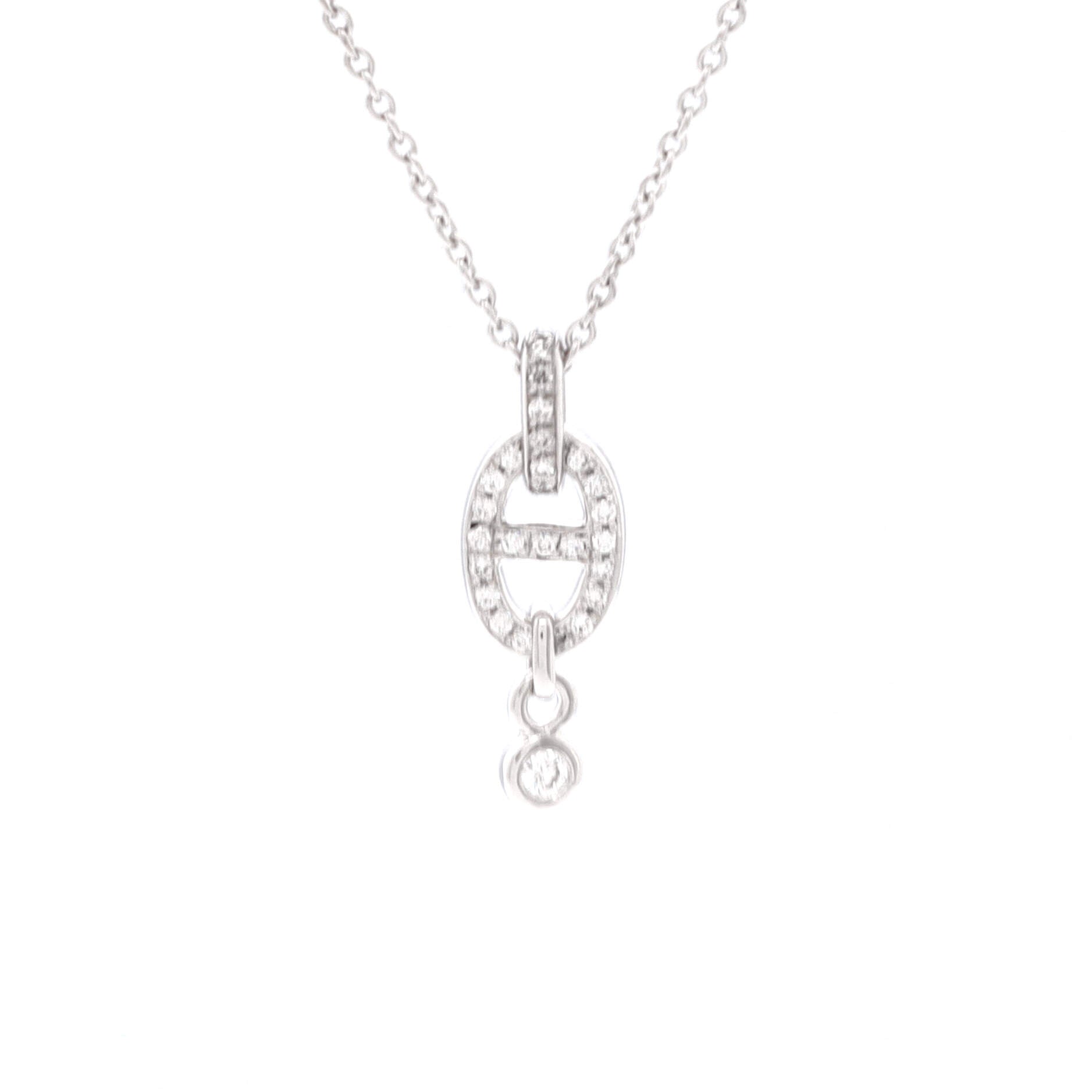 Chaine d'Ancre Enchainee Pendant Necklace 18K White Gold and Pave Diamonds PM