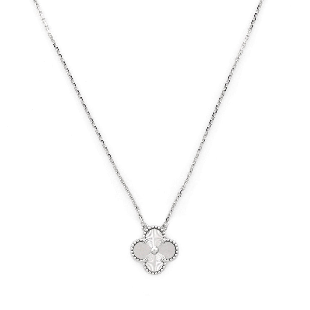Vintage Alhambra Pendant Necklace Guilloche 18K White Gold
