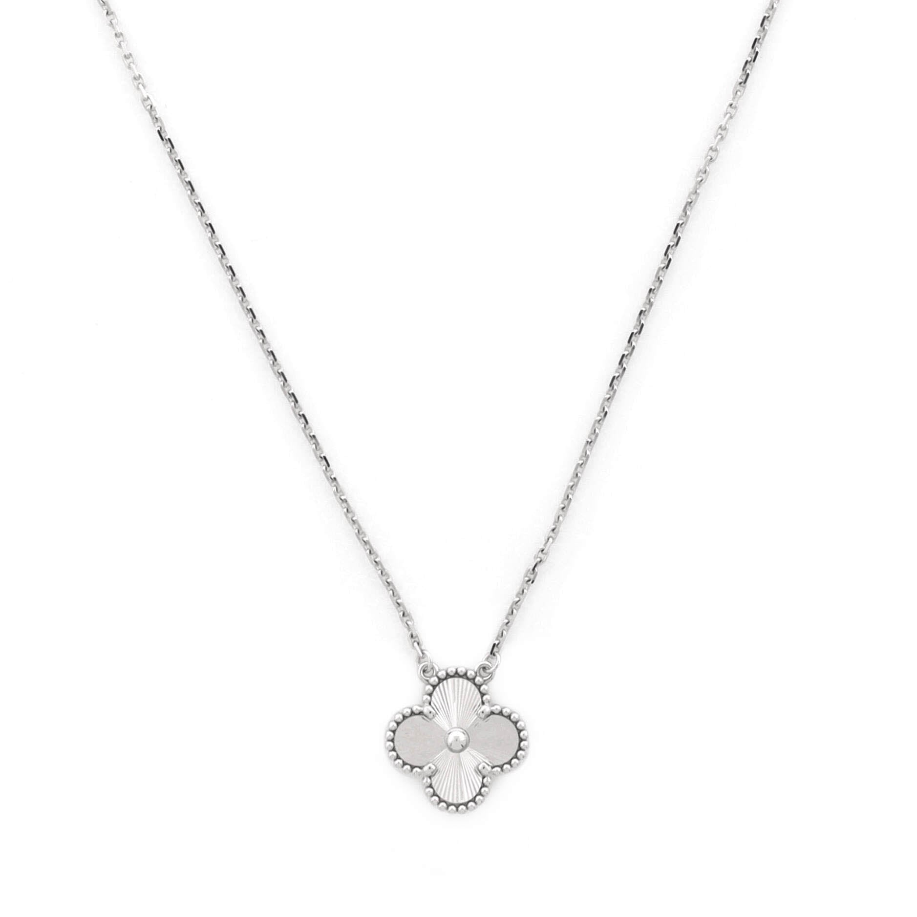 Vintage Alhambra Pendant Necklace Guilloche 18K White Gold