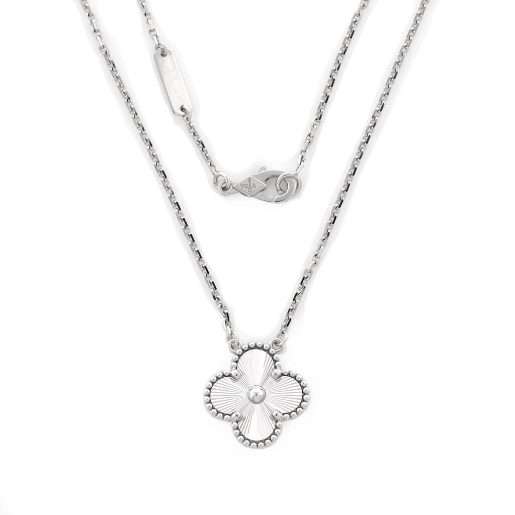 Vintage Alhambra Pendant Necklace Guilloche 18K White Gold