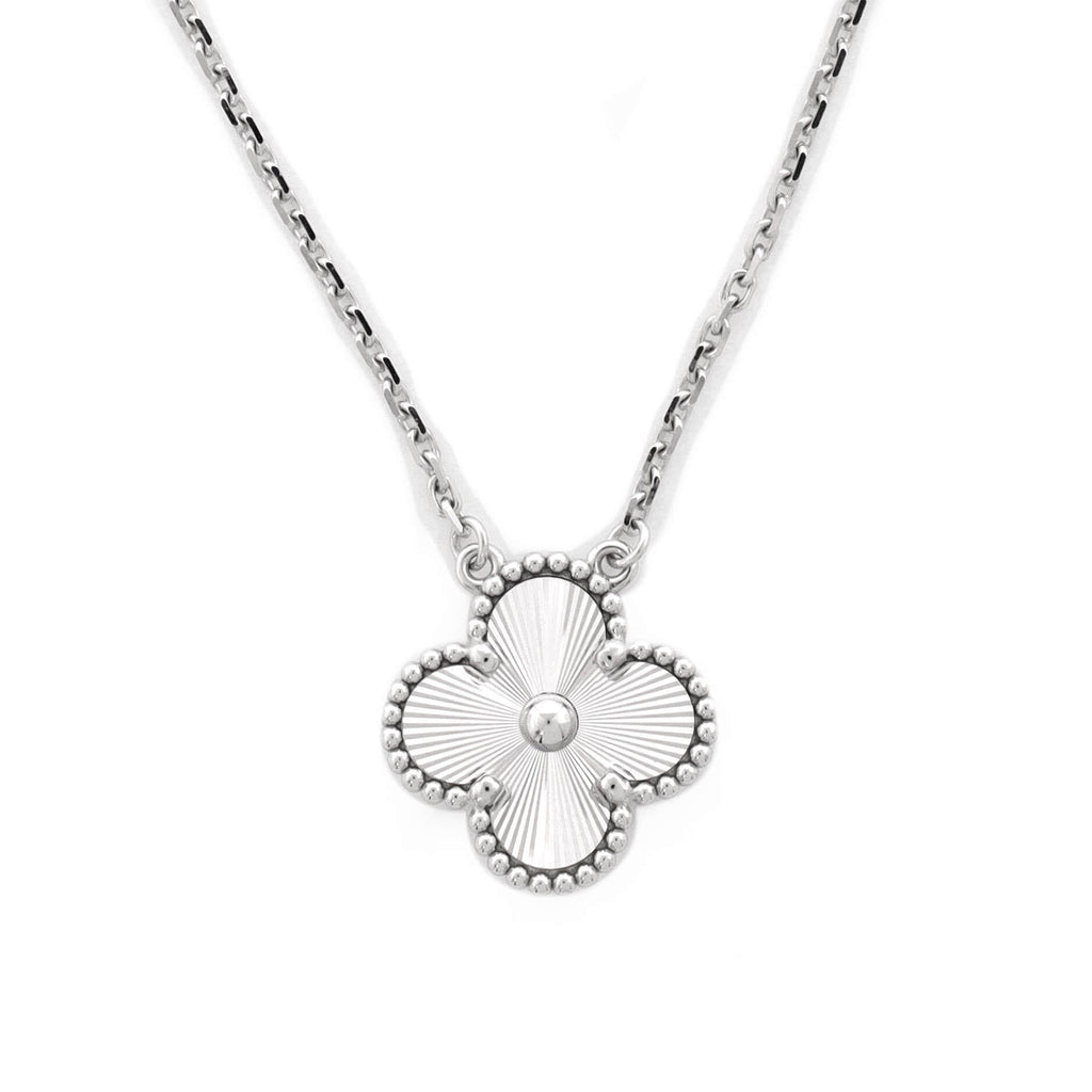 Vintage Alhambra Pendant Necklace Guilloche 18K White Gold