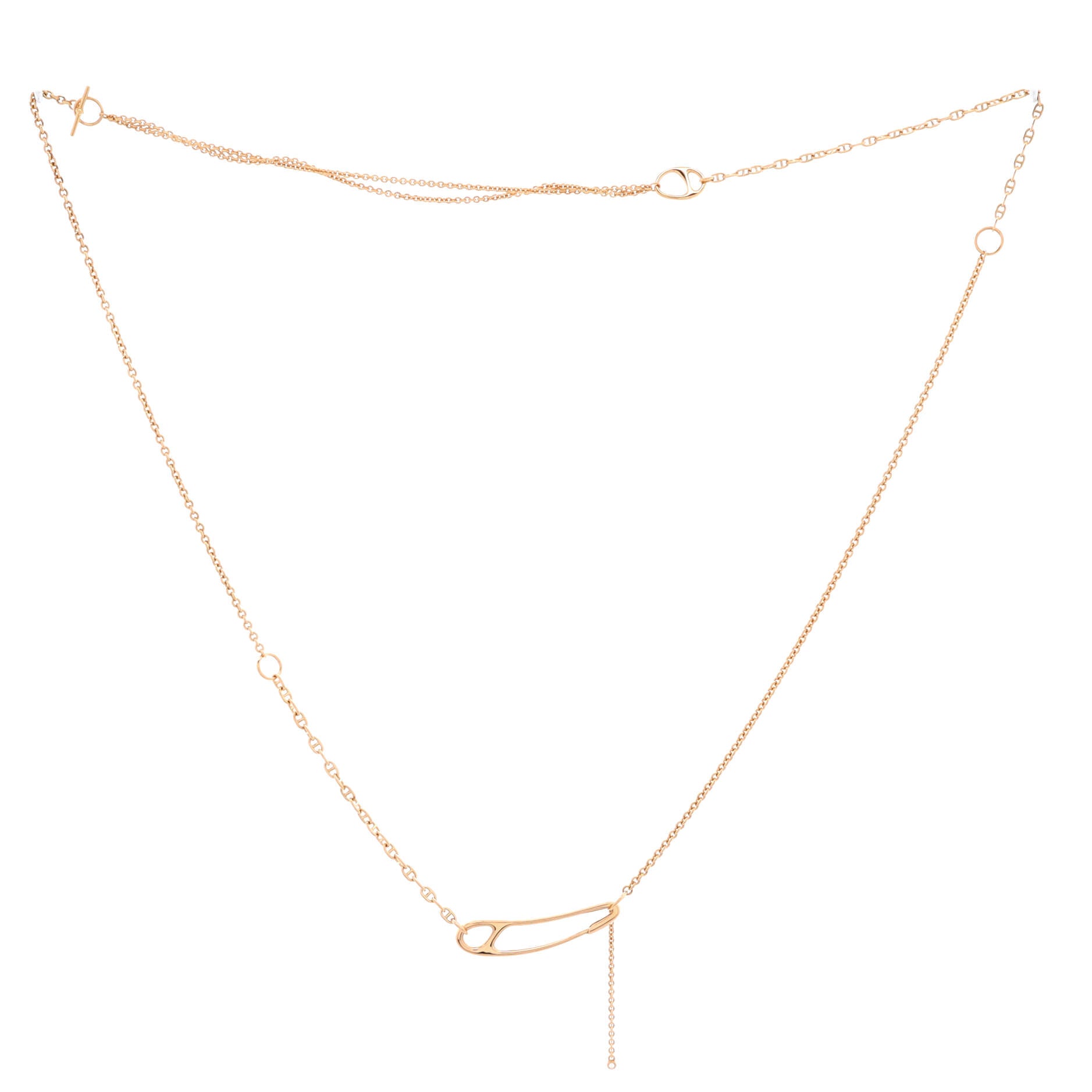 Chaine d'Ancre Punk Lariat Long Necklace 18K Rose Gold with Diamond Very Large