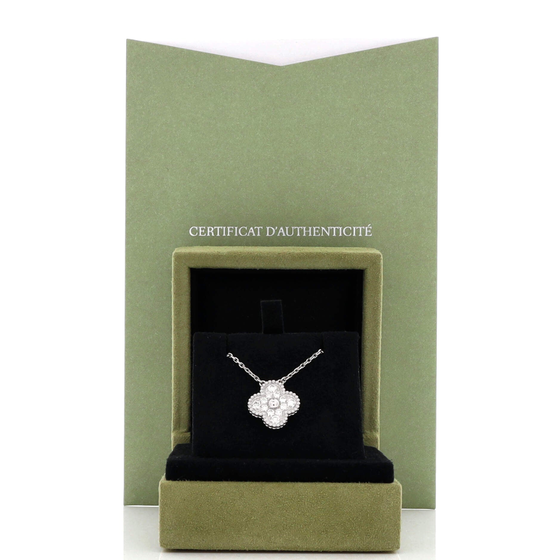 Vintage Alhambra Pendant Necklace 18K White Gold and Diamonds