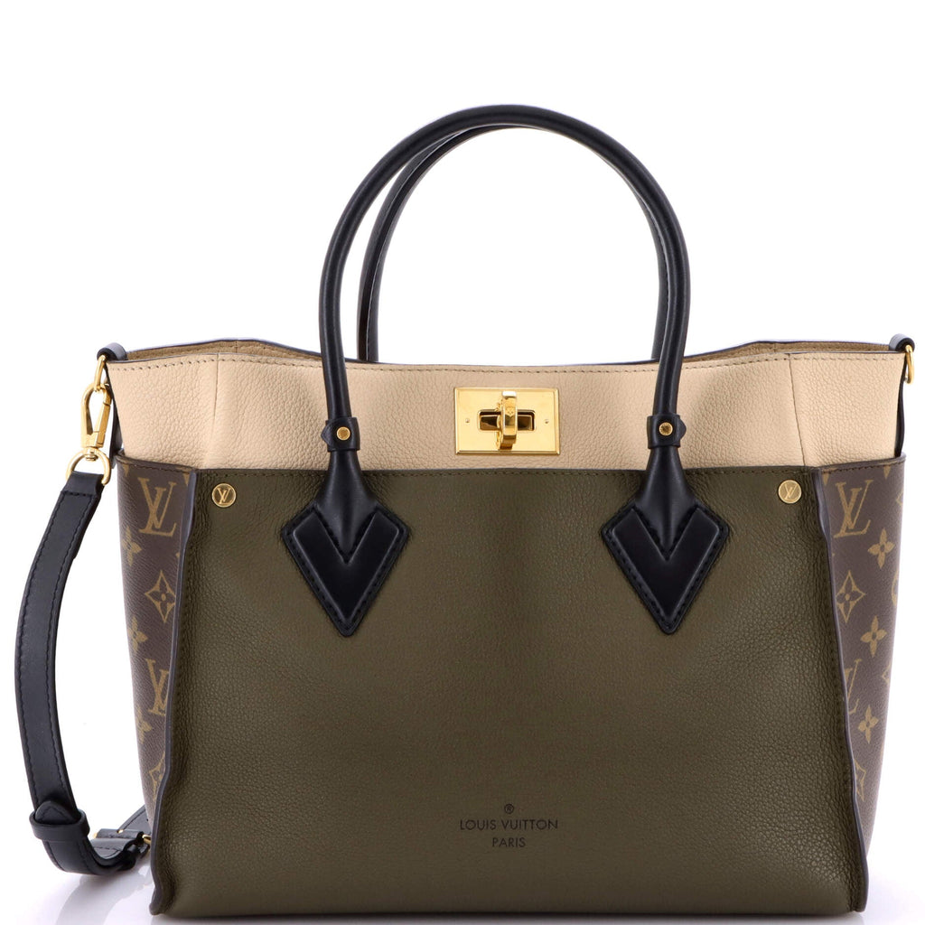 On My Side Tote Leather with Monogram Canvas MM