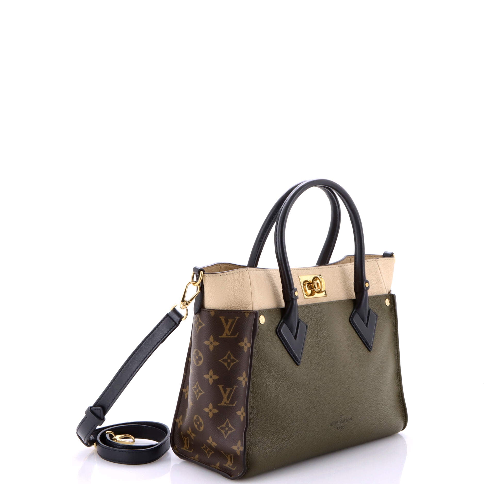 On My Side Tote Leather with Monogram Canvas MM
