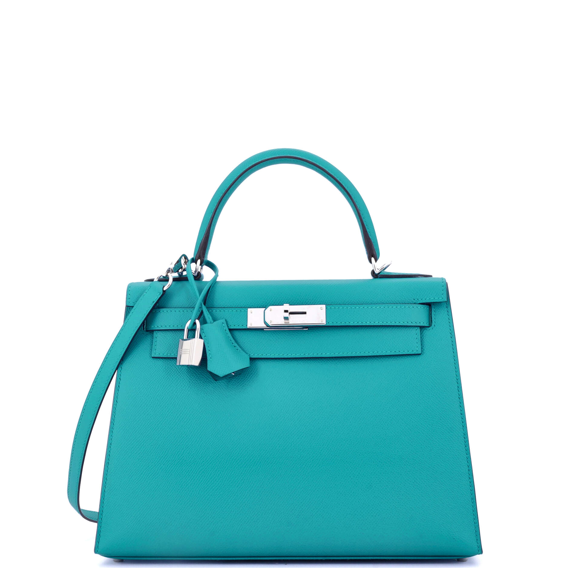 Kelly Handbag Bleu Paon Epsom with Palladium Hardware 28