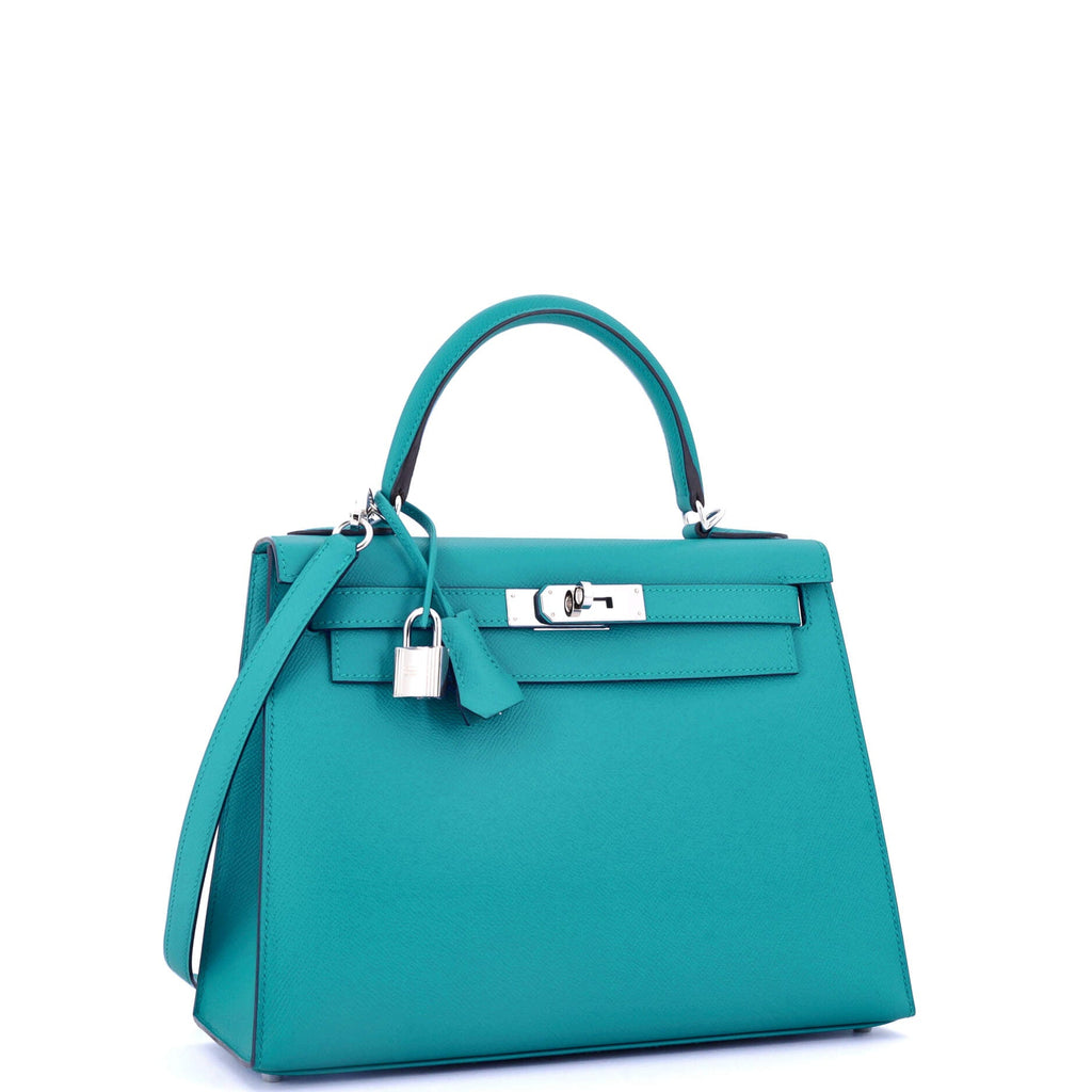 Kelly Handbag Bleu Paon Epsom with Palladium Hardware 28