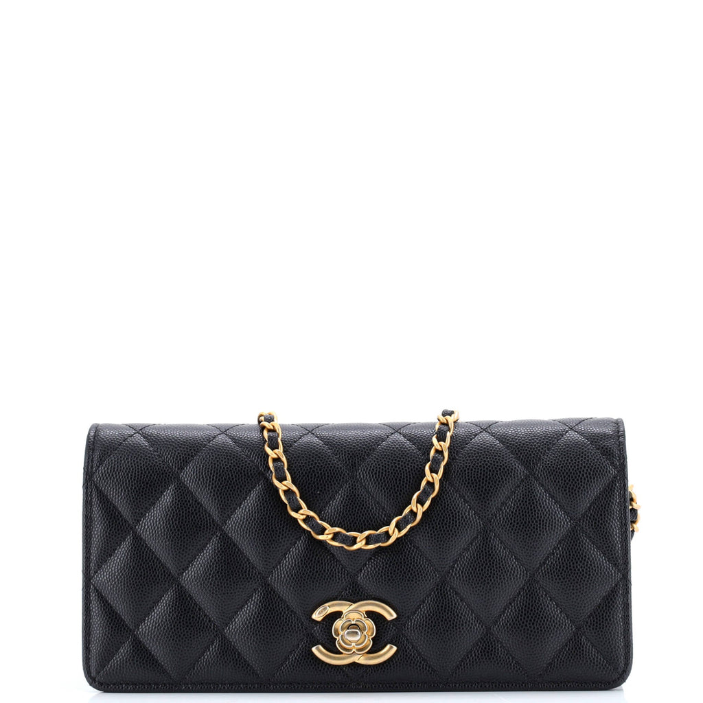 Camellia CC Flap Phone Holder with Chain Quilted Caviar