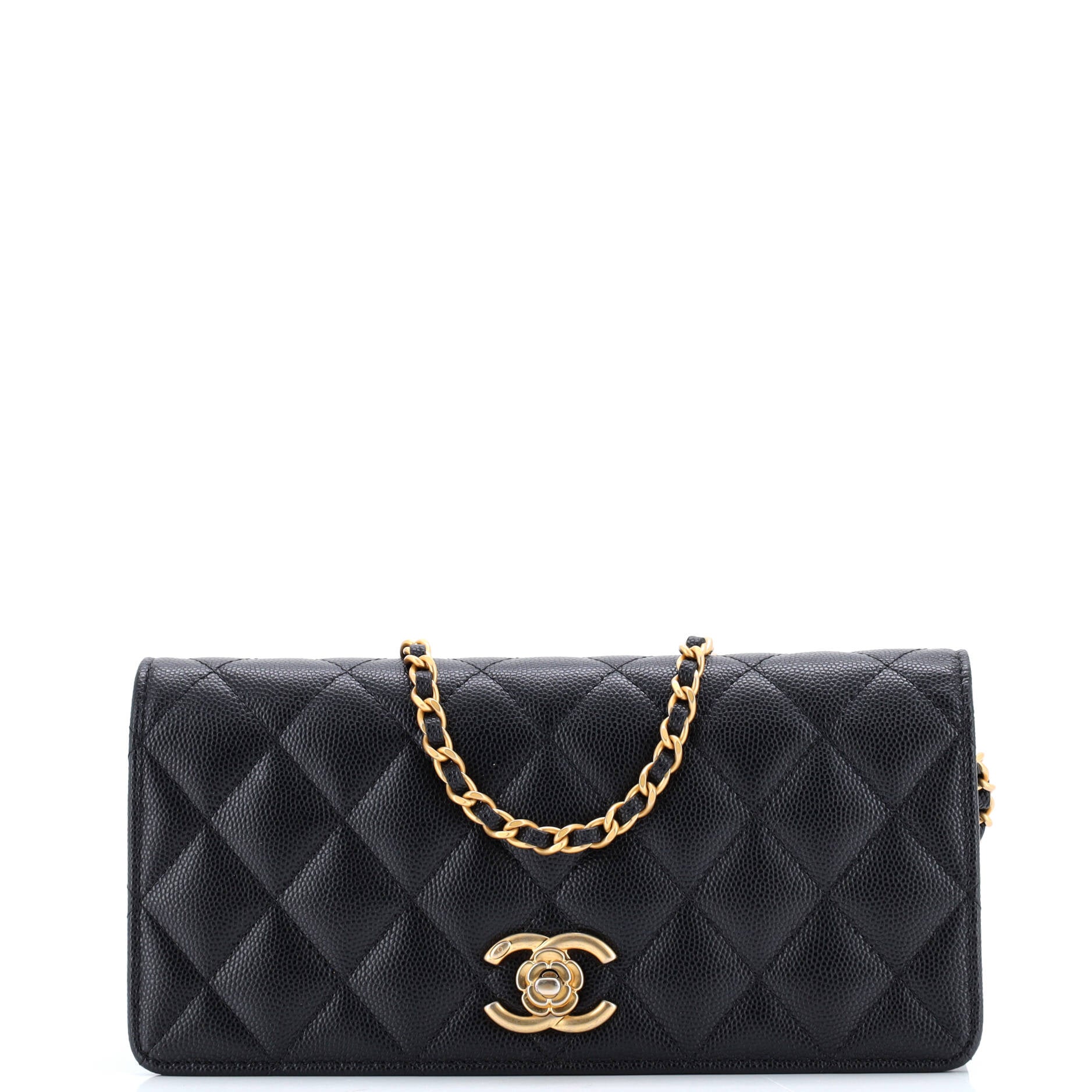 Camellia CC Flap Phone Holder with Chain Quilted Caviar