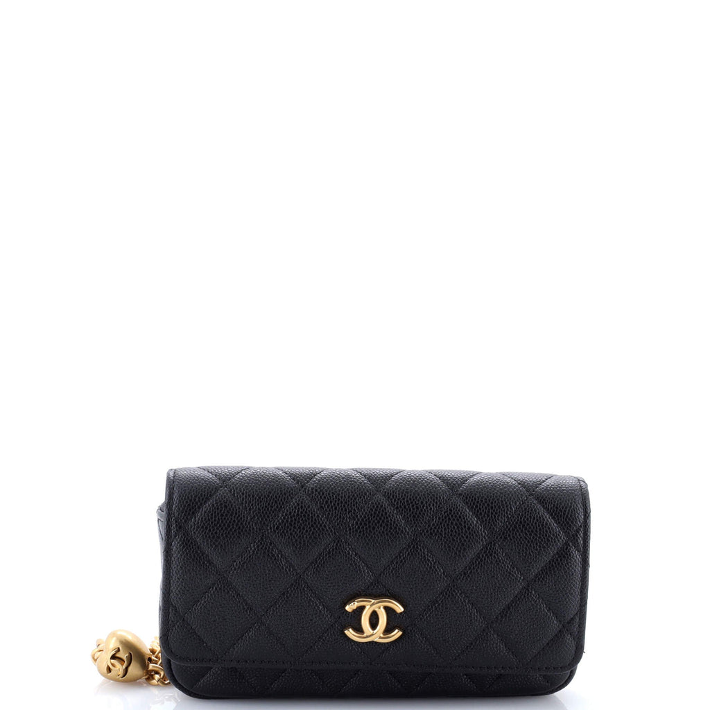 Sweetheart Adjustable Phone Holder with Chain Quilted Caviar