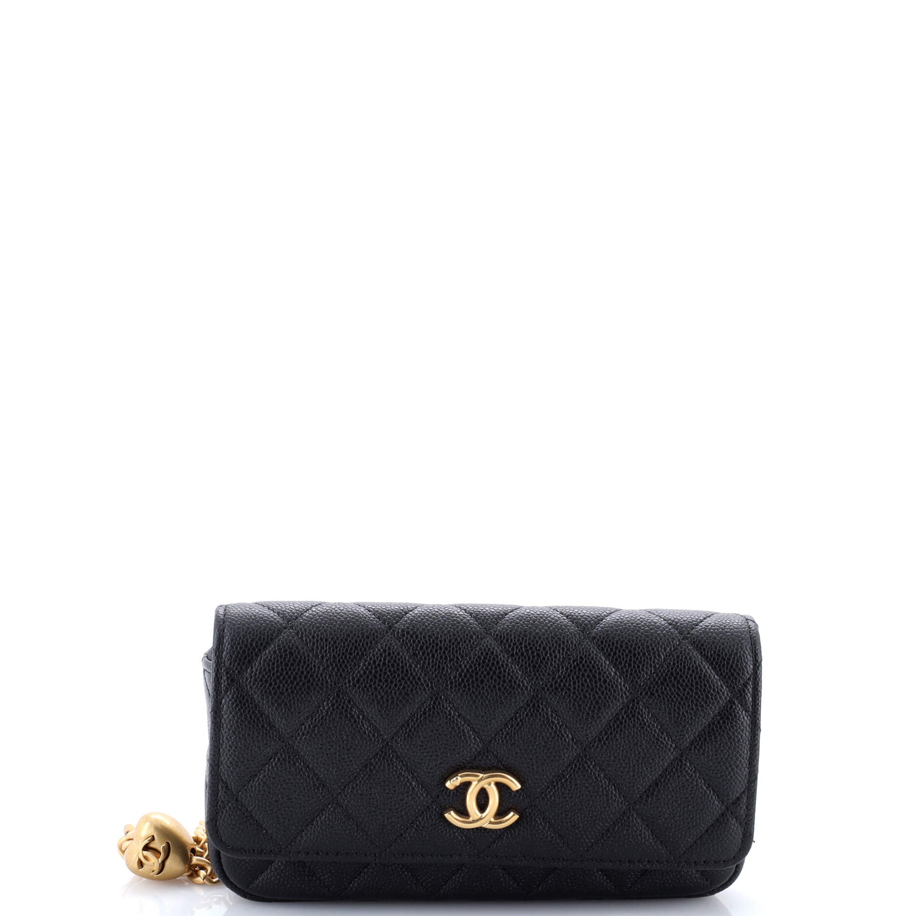 Sweetheart Adjustable Phone Holder with Chain Quilted Caviar