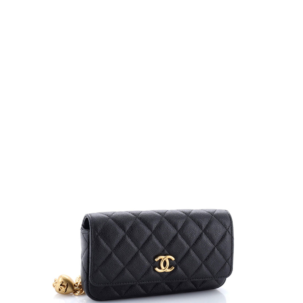 Sweetheart Adjustable Phone Holder with Chain Quilted Caviar
