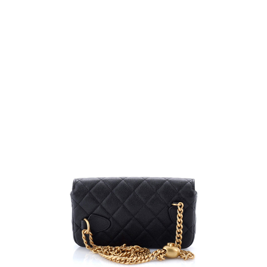 Sweetheart Adjustable Phone Holder with Chain Quilted Caviar