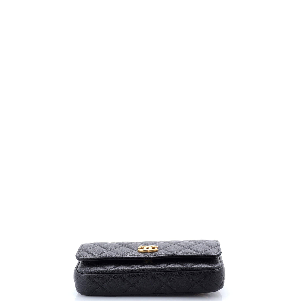 Sweetheart Adjustable Phone Holder with Chain Quilted Caviar