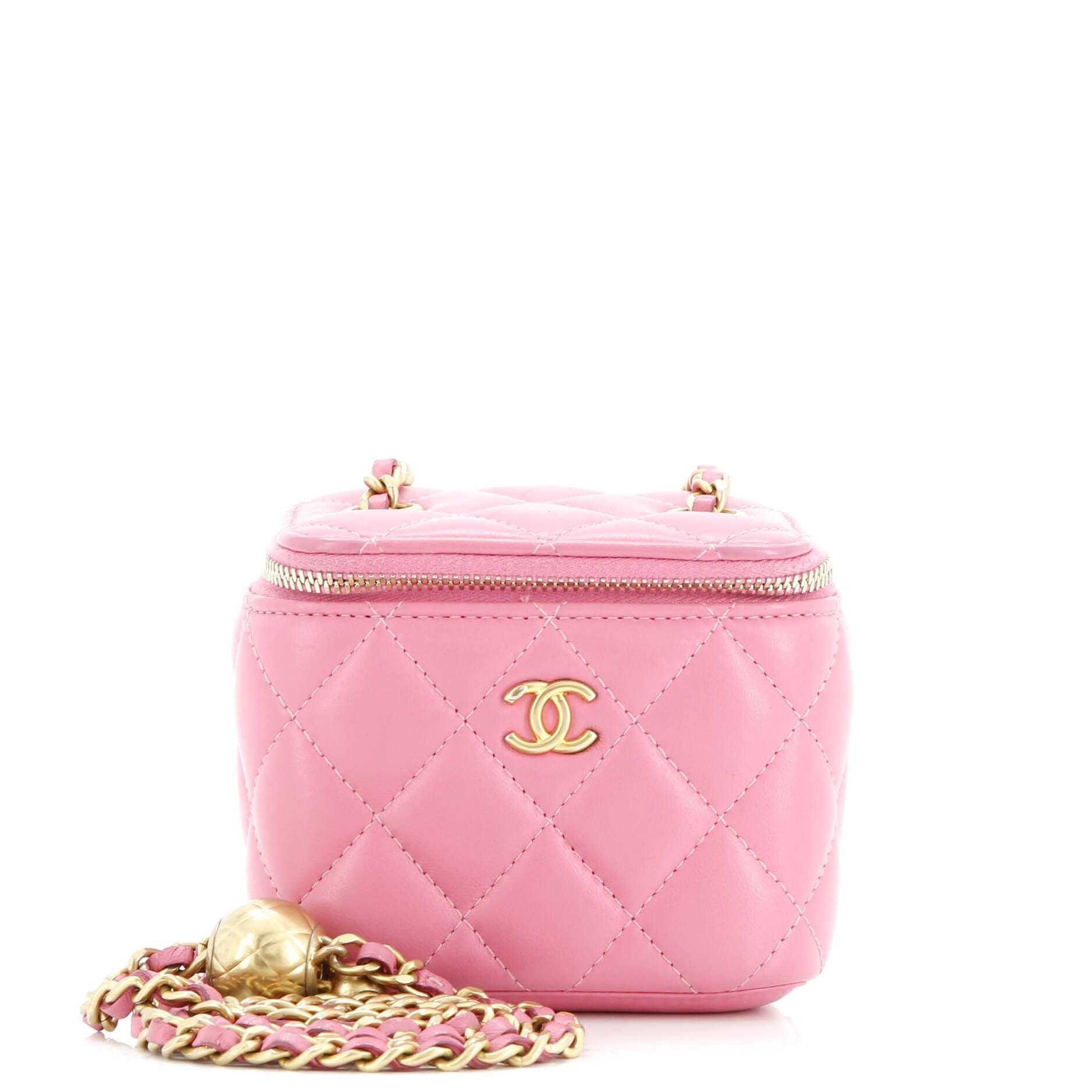 Pearl Crush Vanity Case with Chain Quilted Lambskin Mini