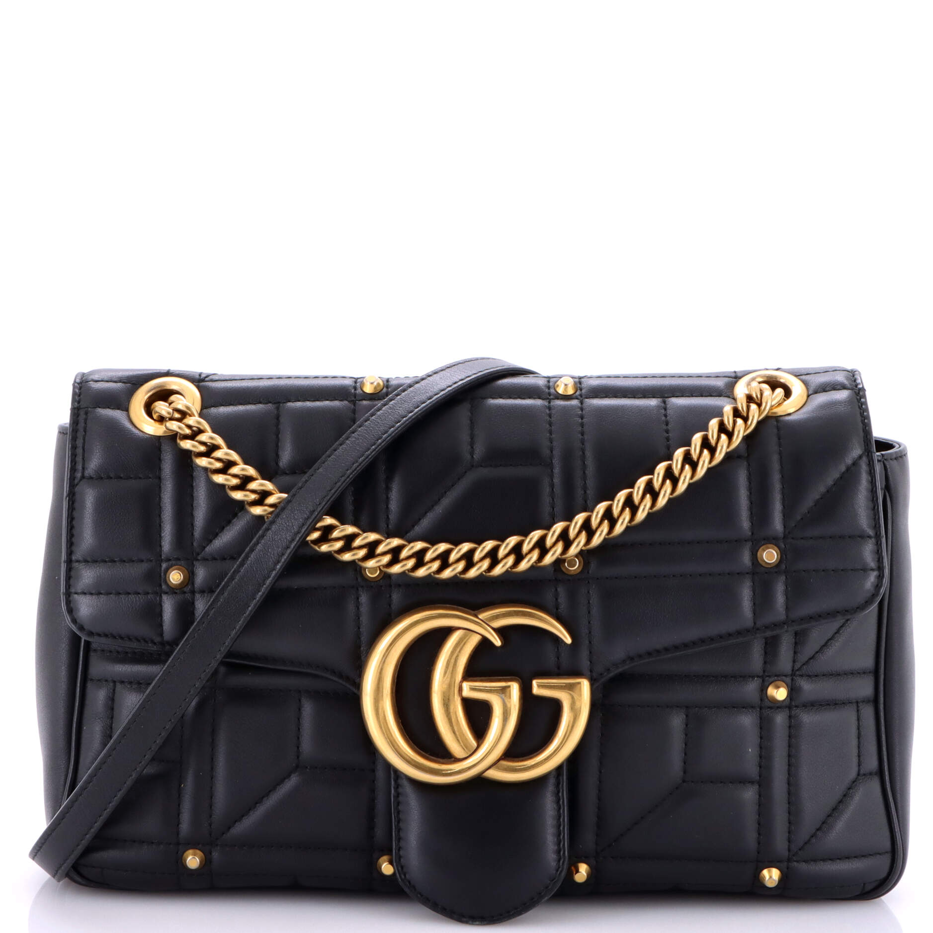 GG Marmont Flap Bag Studded Matelasse Leather Medium
